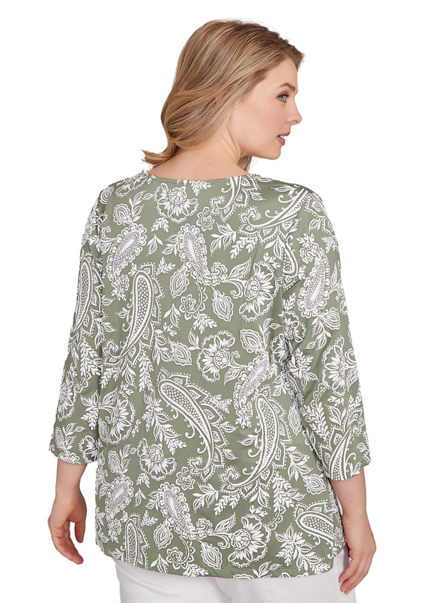 Plus Size Jacobean Paisley Puff Print Top
