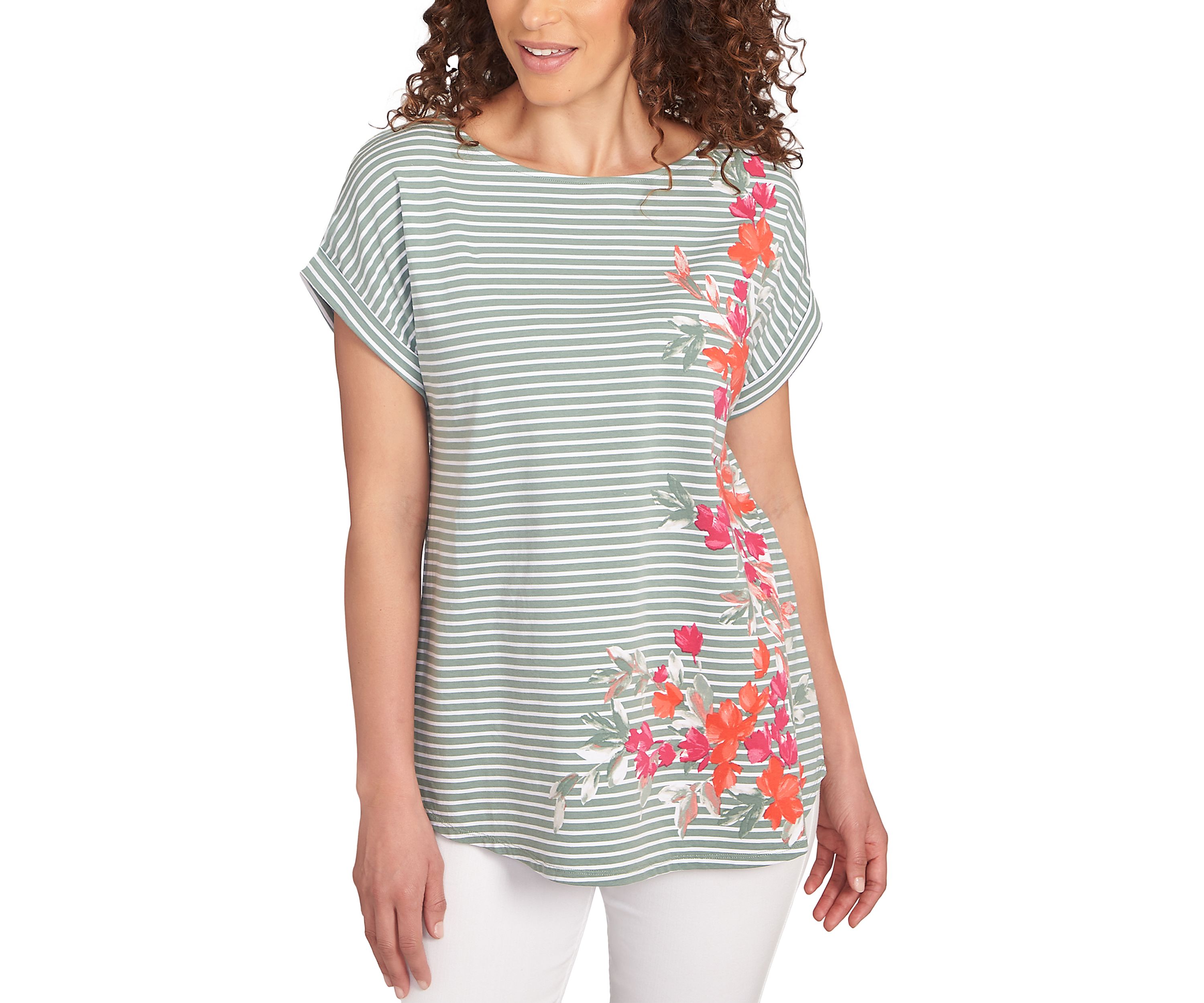 Petite Floral Stripe Jersey T-Shirt 