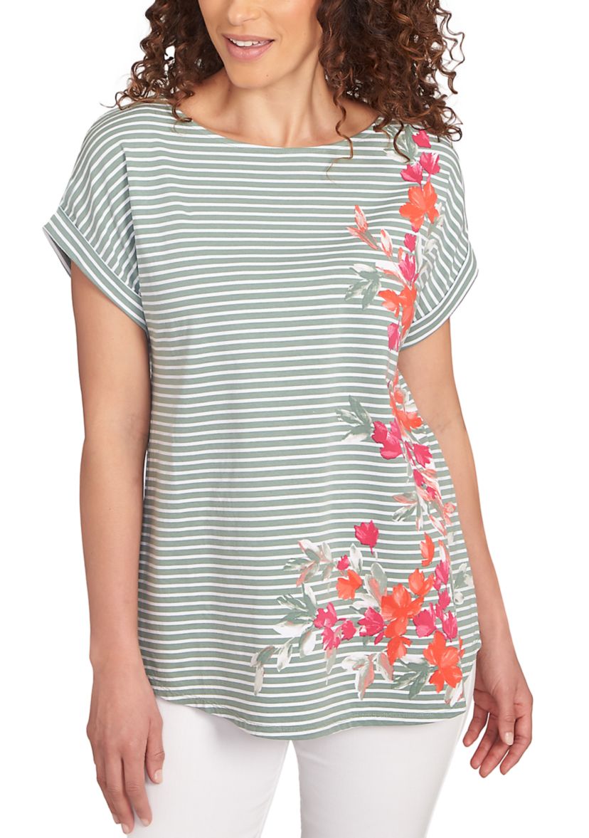 Petite Floral Stripe Jersey T-Shirt 