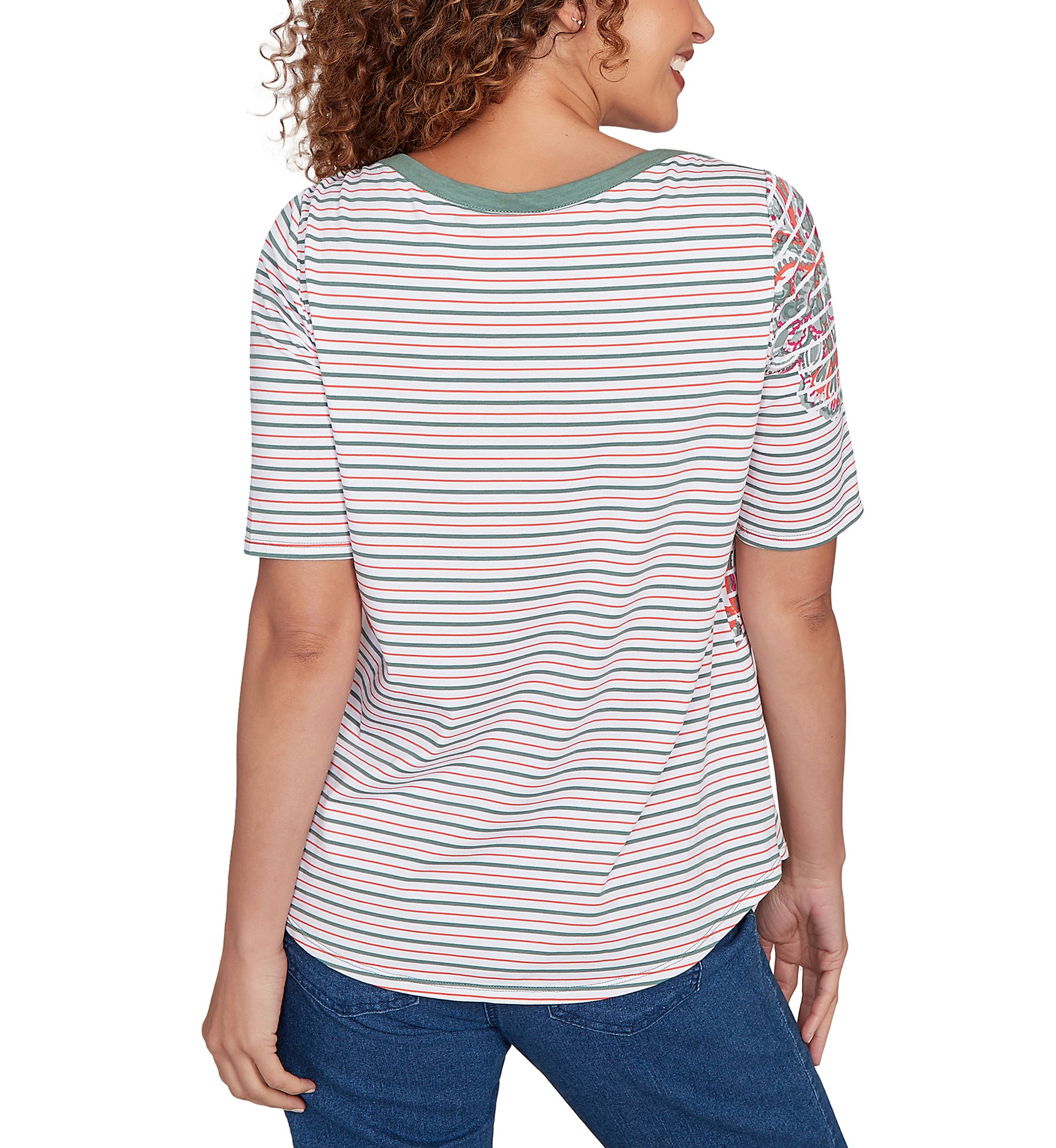 Petite Paisley Stripe Elbow Sleeve Top