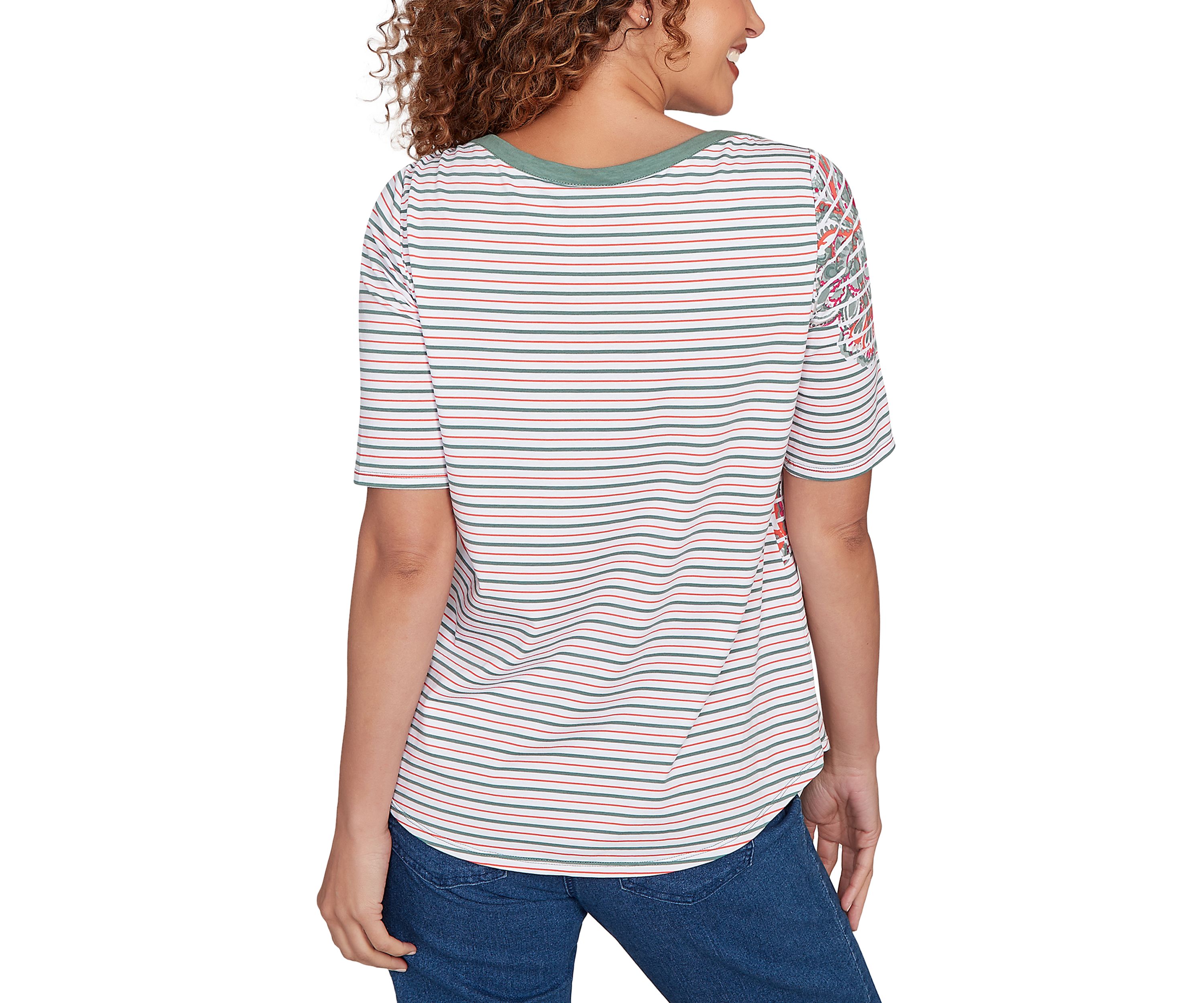 Petite Paisley Stripe Elbow Sleeve Top