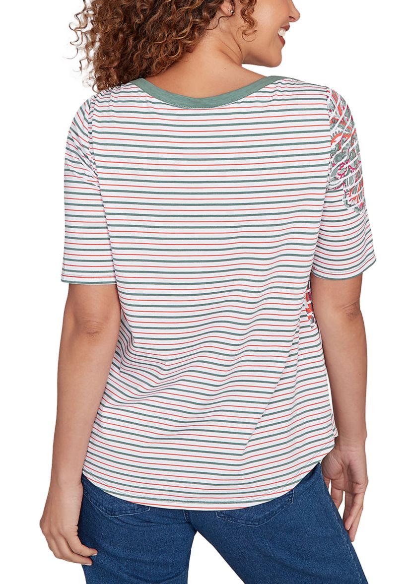 Petite Paisley Stripe Elbow Sleeve Top
