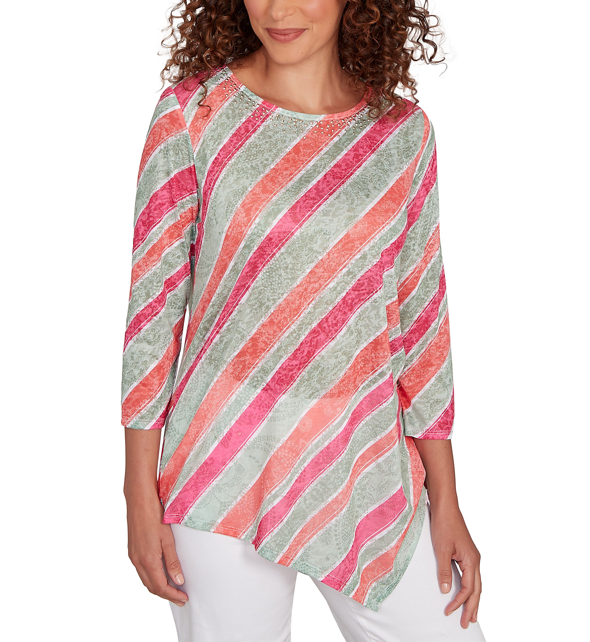 Petite Bias Stripe Beaded Top
