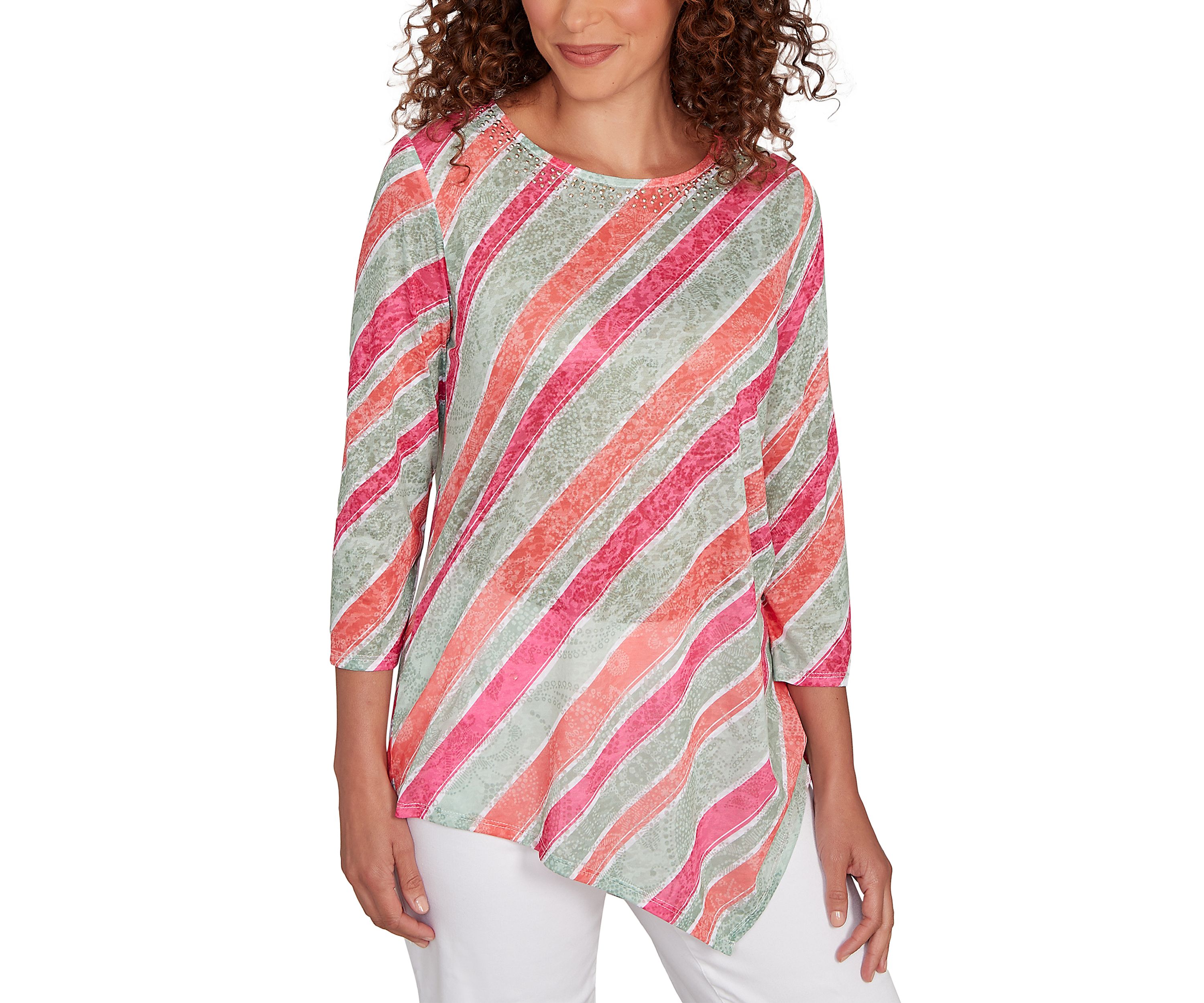 Petite Bias Stripe Beaded Top