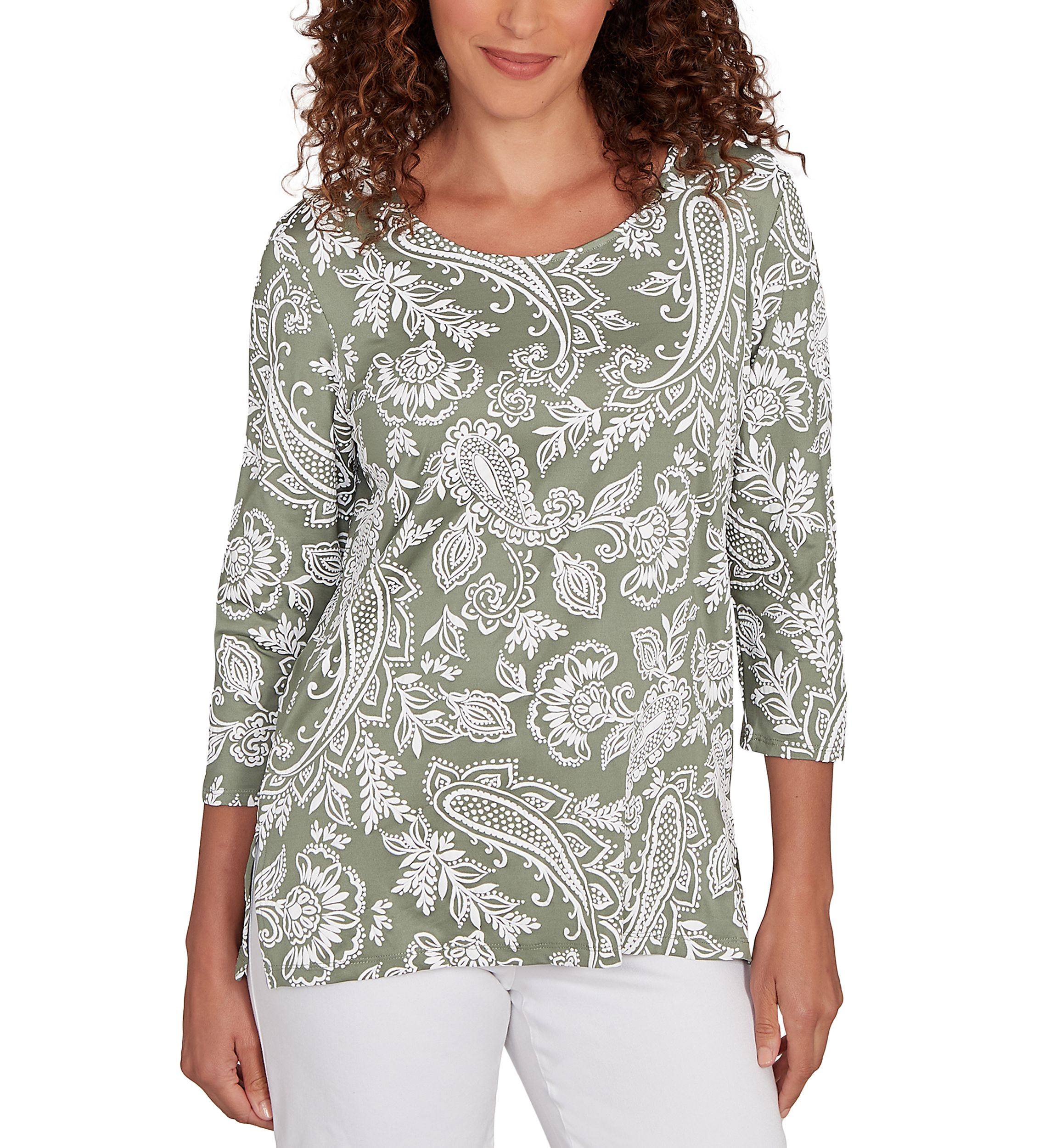 Petite Jacobean Paisley Puff Print Top