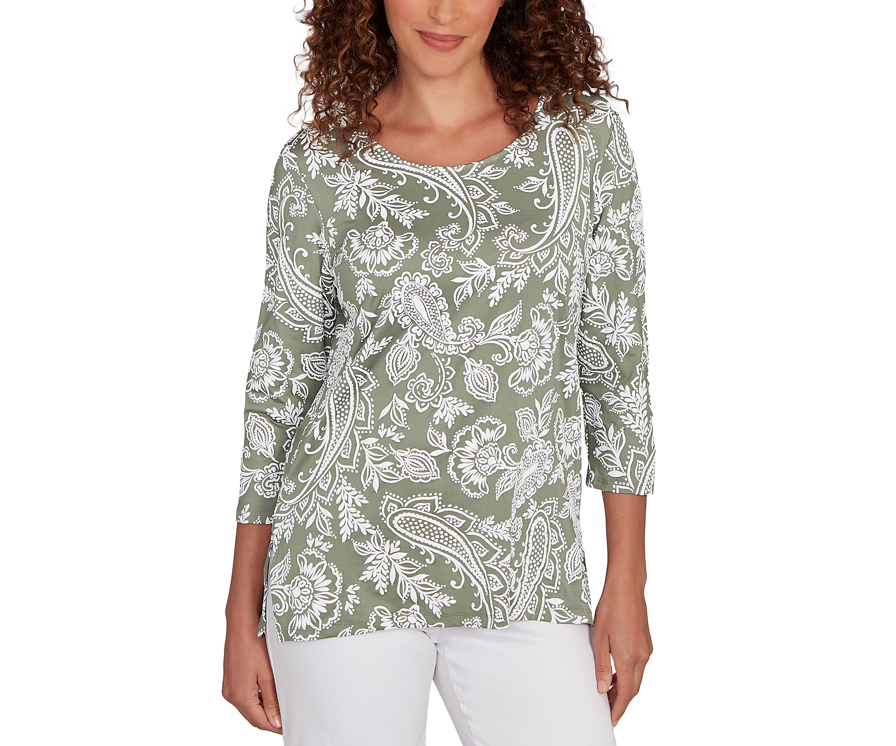 Petite Jacobean Paisley Puff Print Top