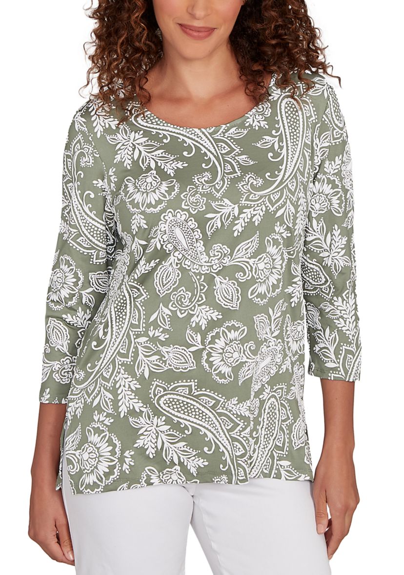 Petite Jacobean Paisley Puff Print Top