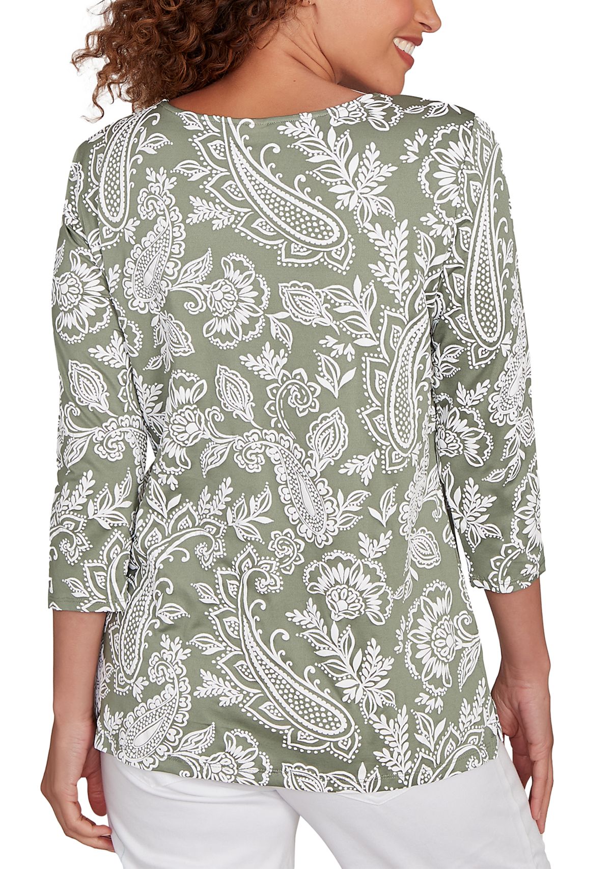 Petite Jacobean Paisley Puff Print Top