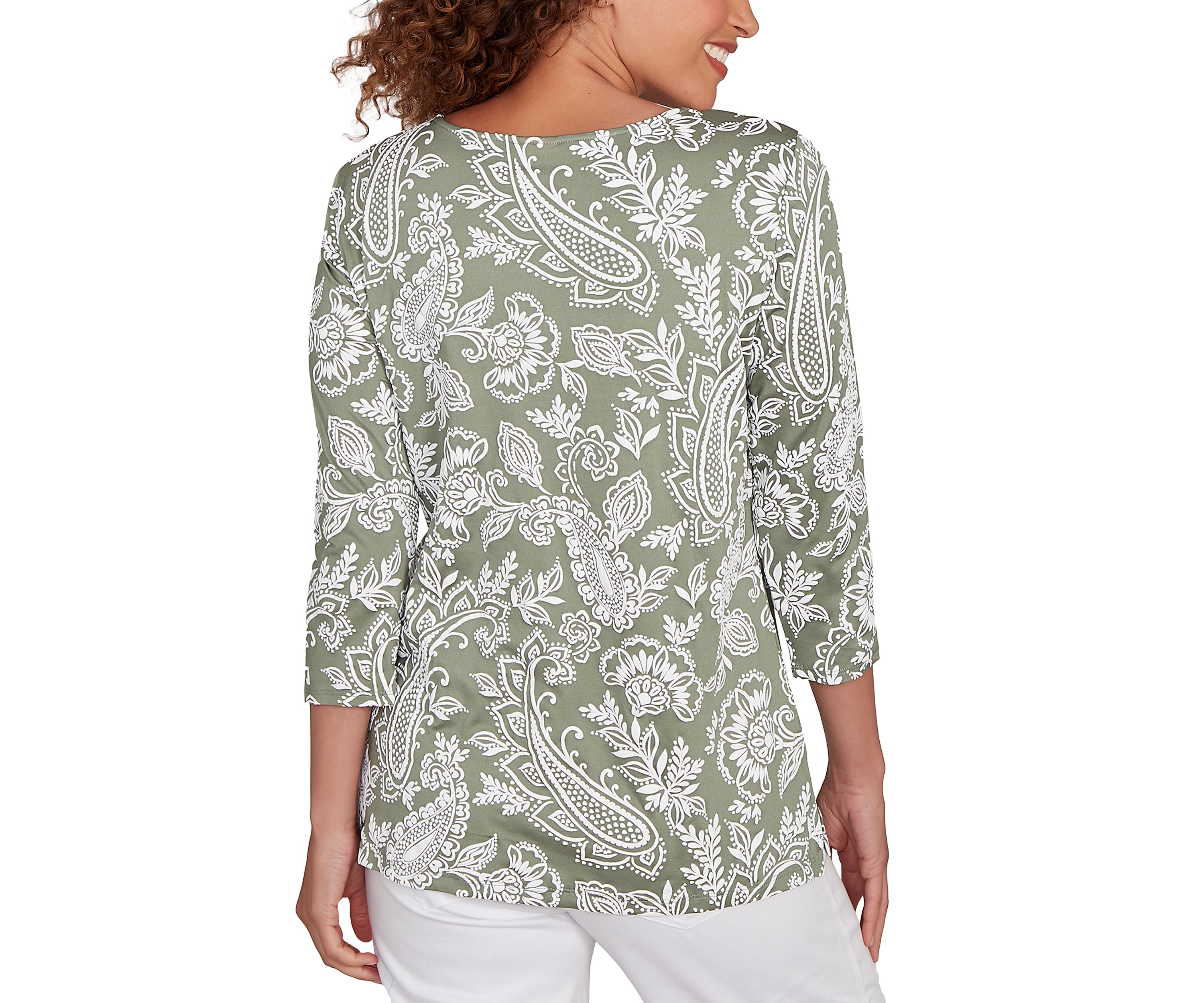 Petite Jacobean Paisley Puff Print Top