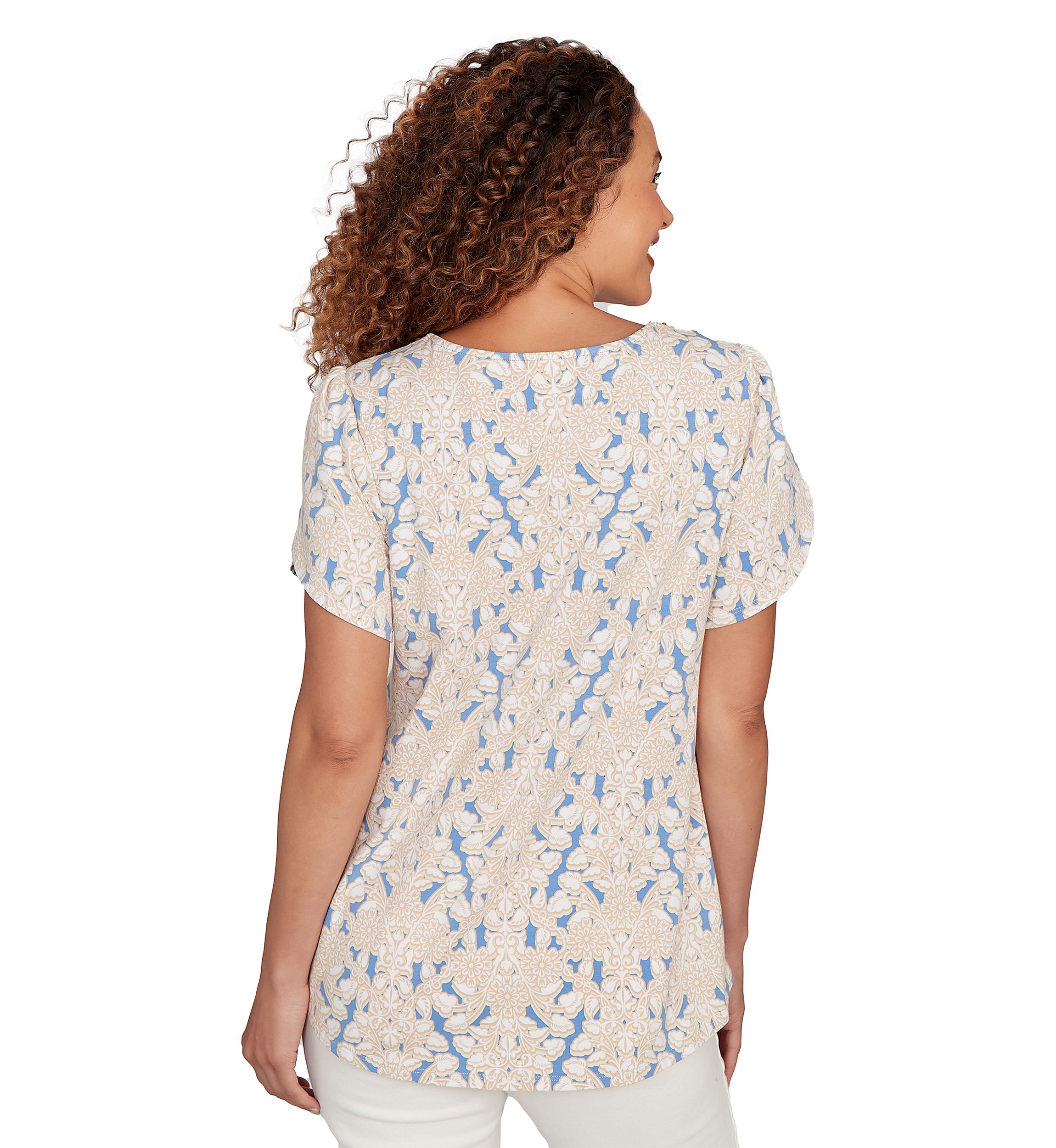 Womens Embellished Scallop Printed T-Shirt