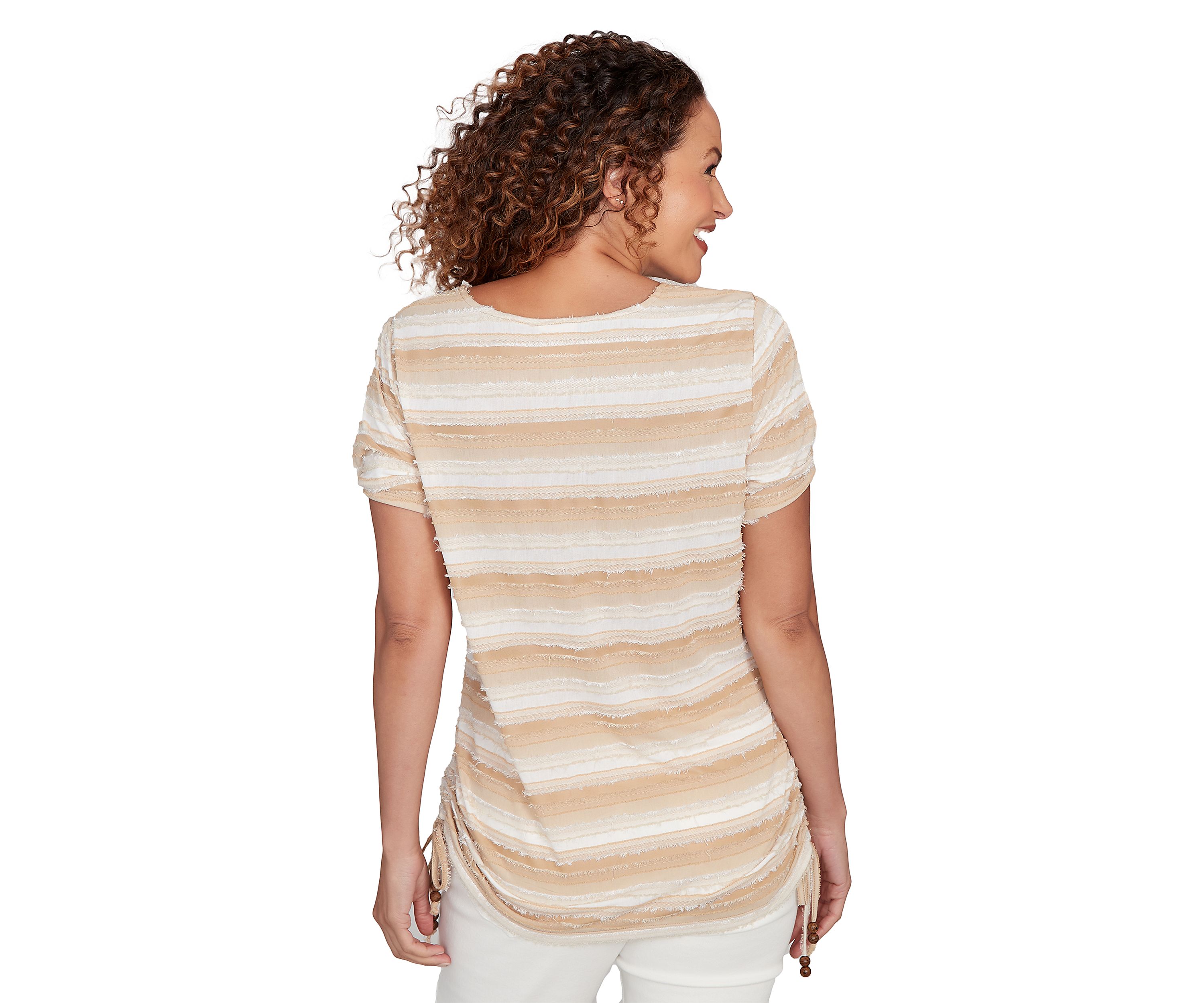 Womens Textured Stripe Cold Shoulder Top