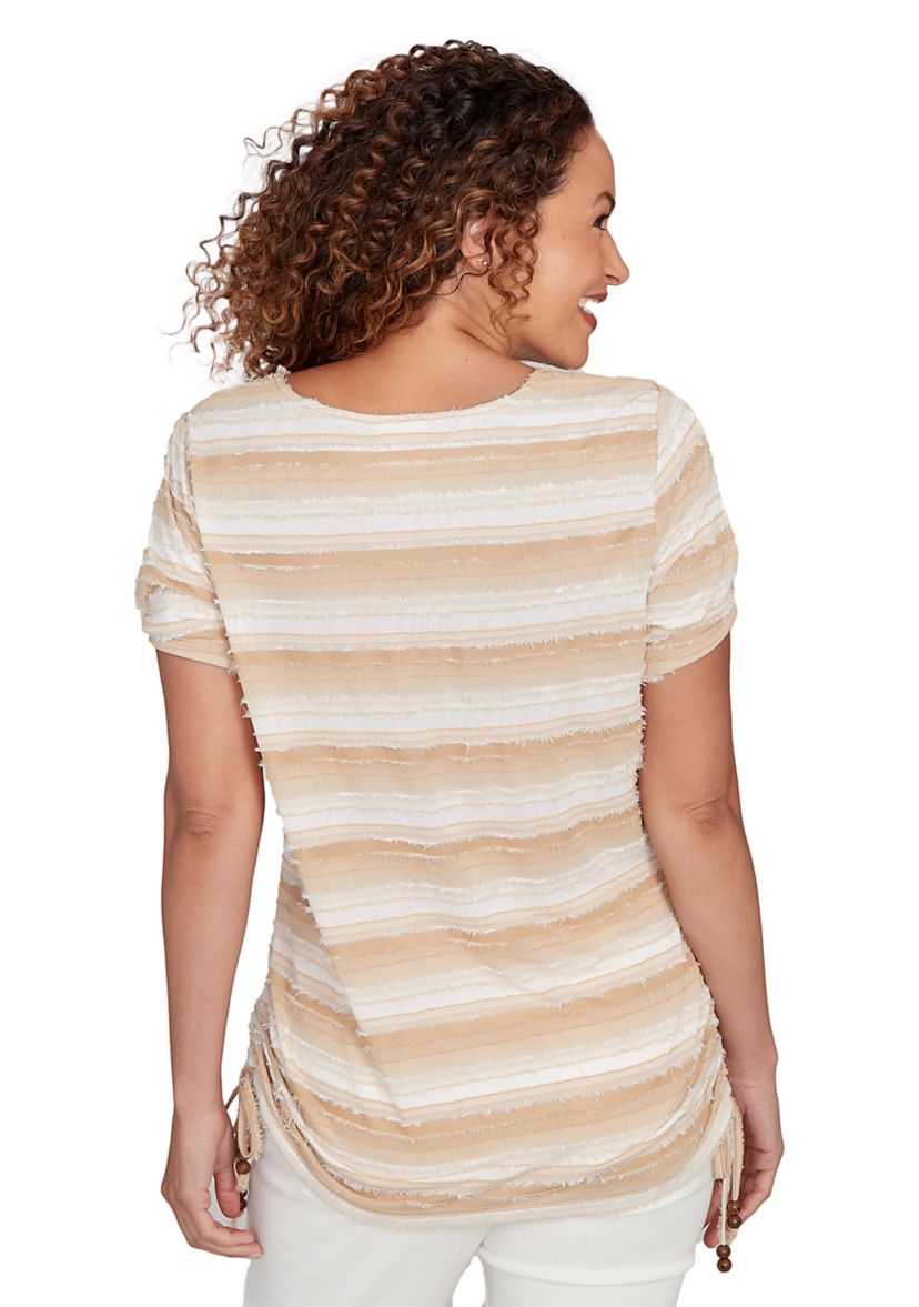 Womens Textured Stripe Cold Shoulder Top
