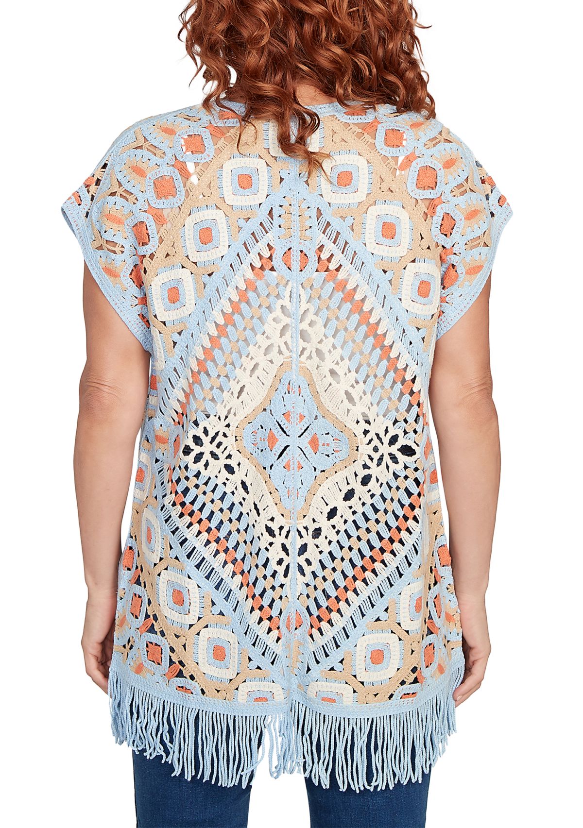 Womens Crochet Fringe Short Sleeve Cardigan