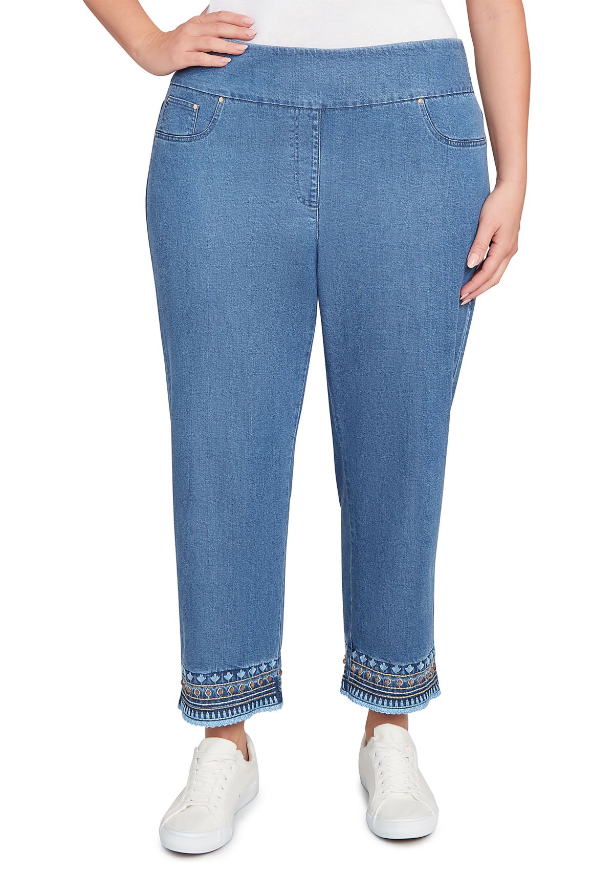 Plus Size Soft Beaded Embroidery Jeans