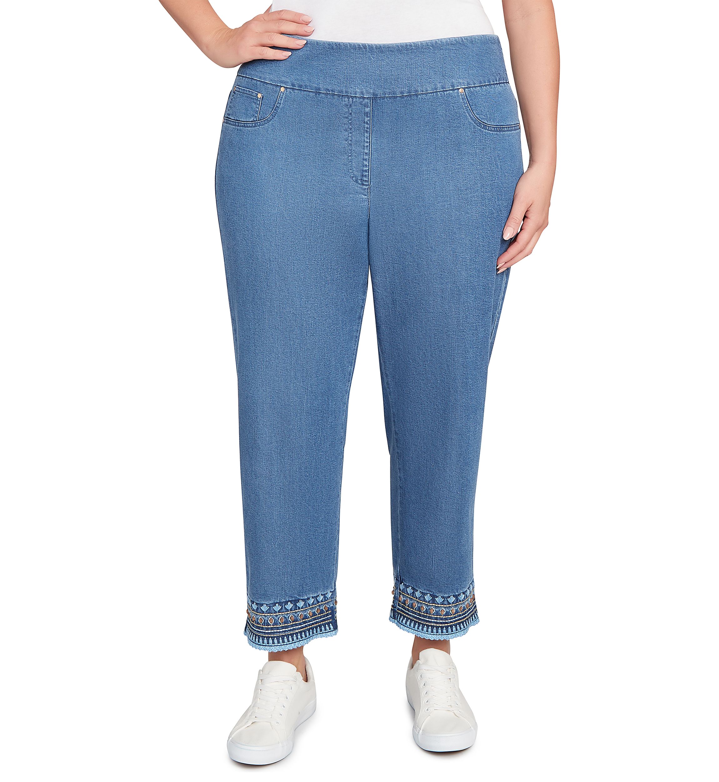 Plus Size Soft Beaded Embroidery Jeans