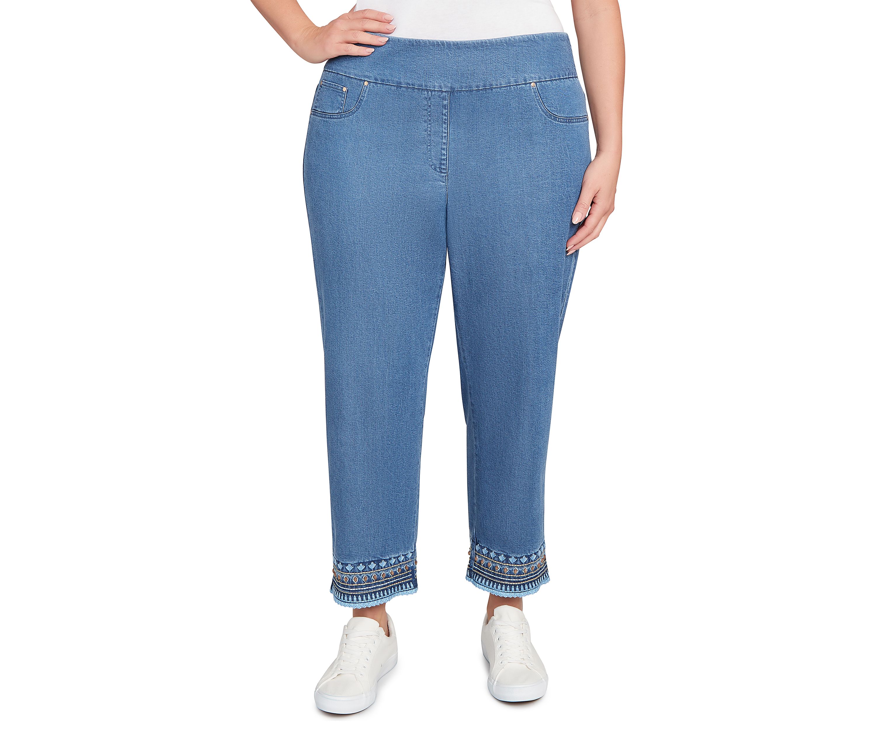 Plus Size Soft Beaded Embroidery Jeans