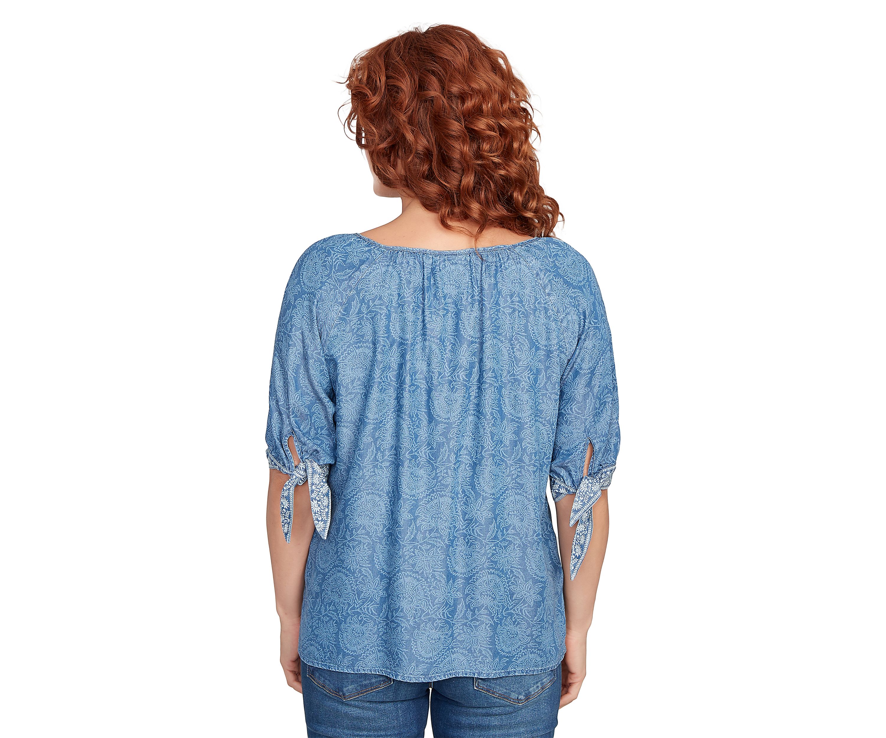 Plus Size Floral Border Super Soft Embellished T-Shirt