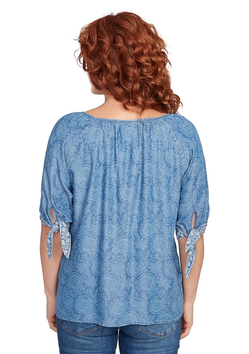 Plus Size Floral Border Super Soft Embellished T-Shirt