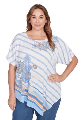 Ruby Rd Women's Plus Size Embellished Boho Stripe T-Shirt, 3X