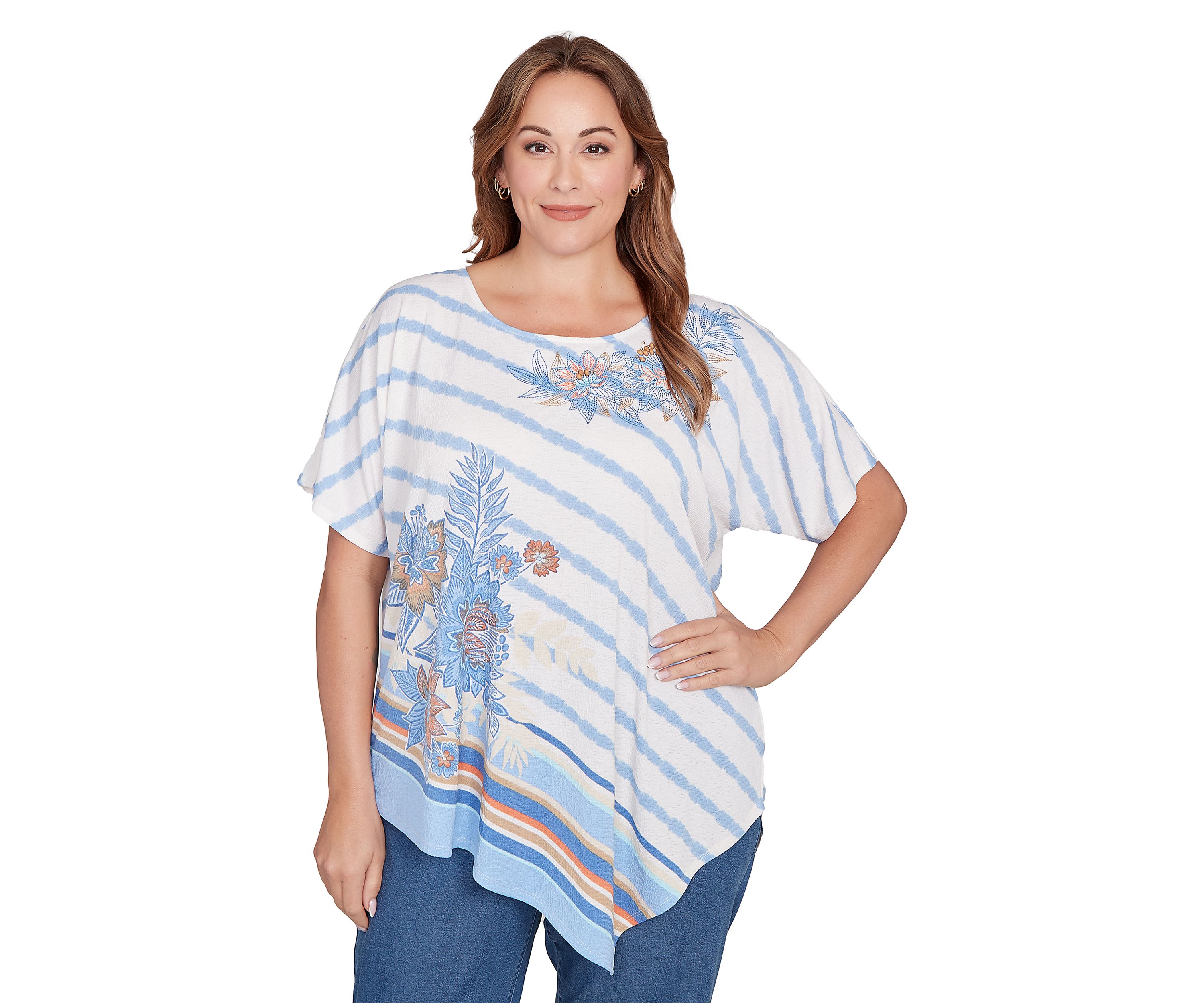 Plus Size Embellished Boho Stripe T-Shirt