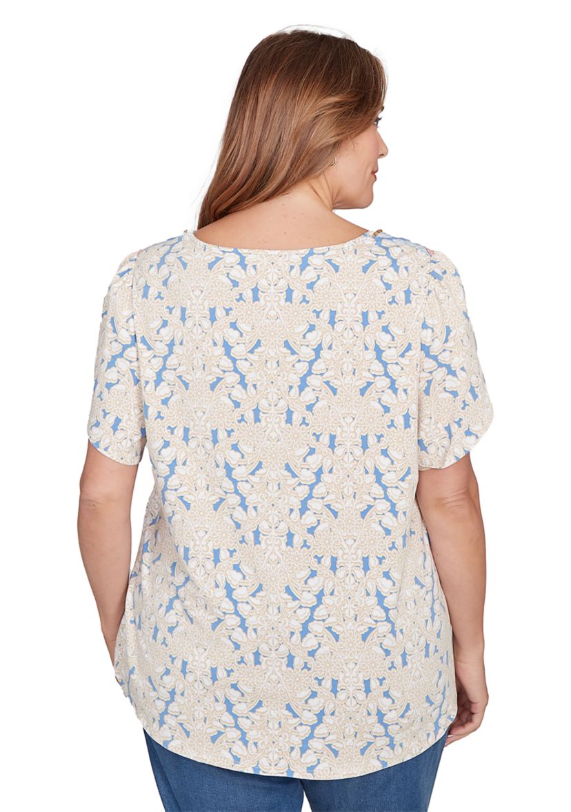 Plus Size Embellished Scallop Printed T-Shirt