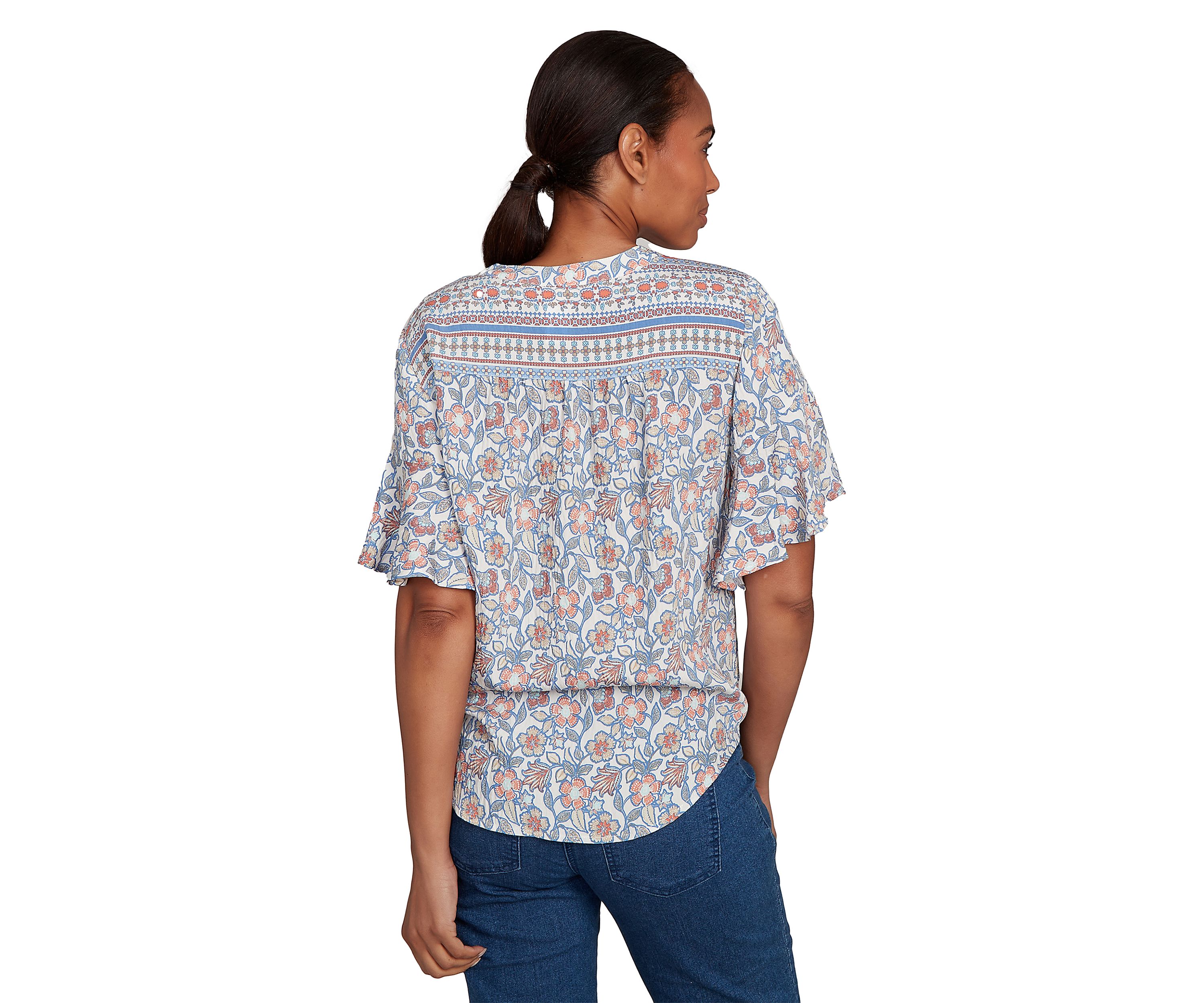 Petite Vintage Floral Tie Front Henley T-Shirt