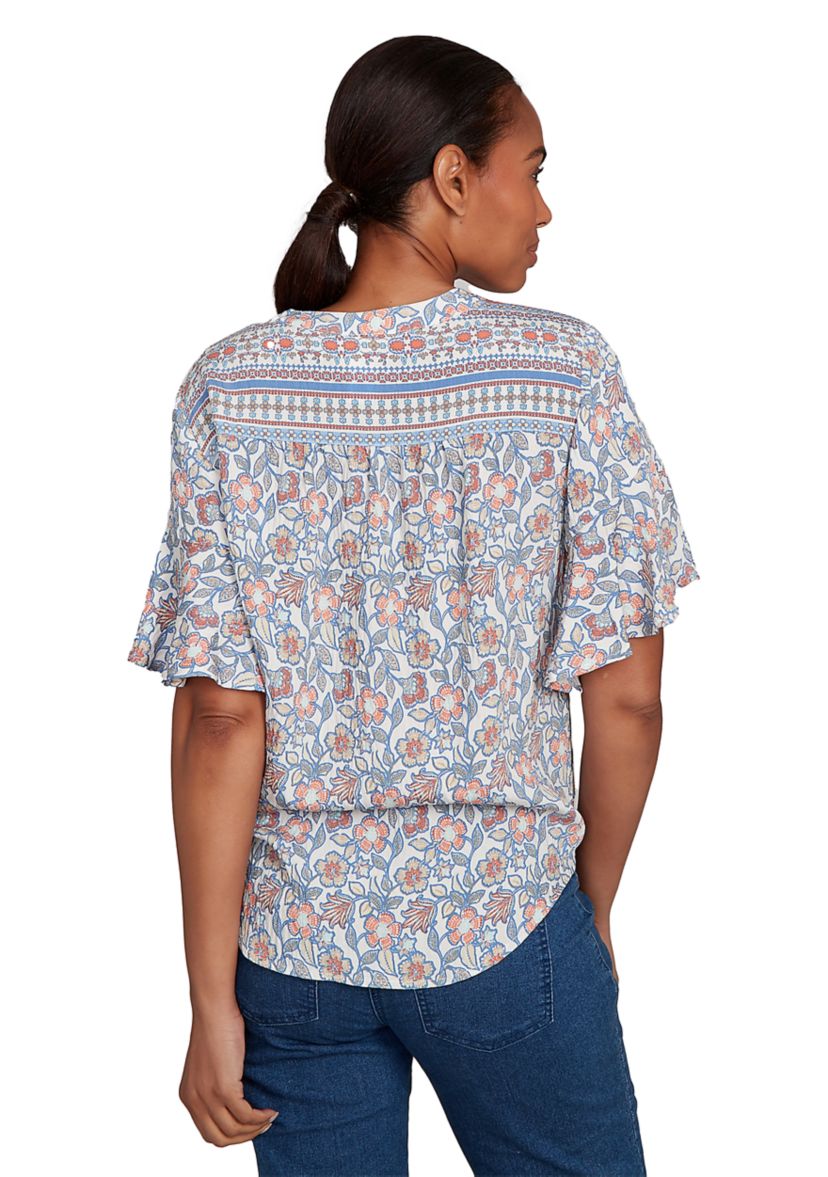 Petite Vintage Floral Tie Front Henley T-Shirt