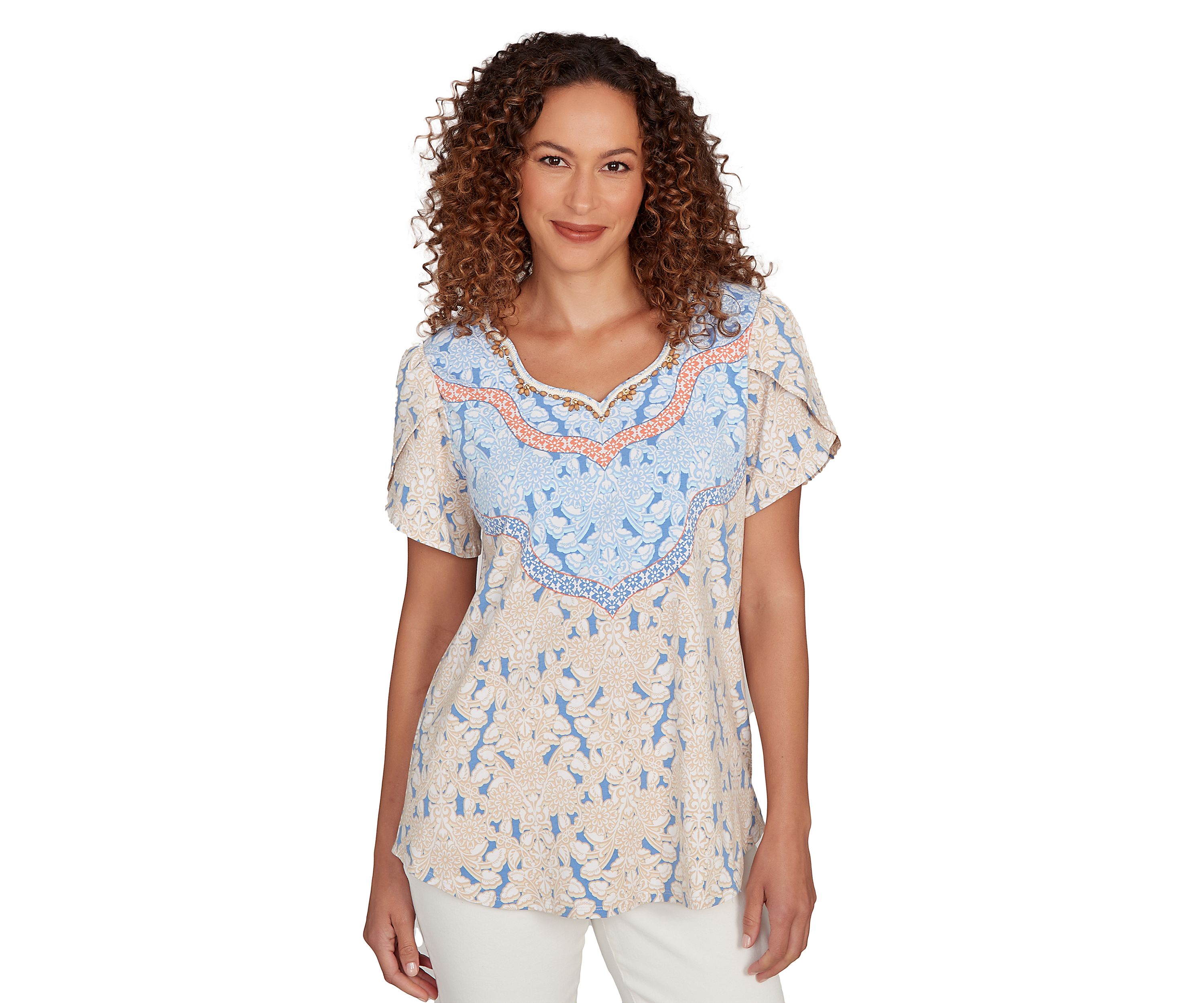 Petite Embellished Scallop Printed T-Shirt