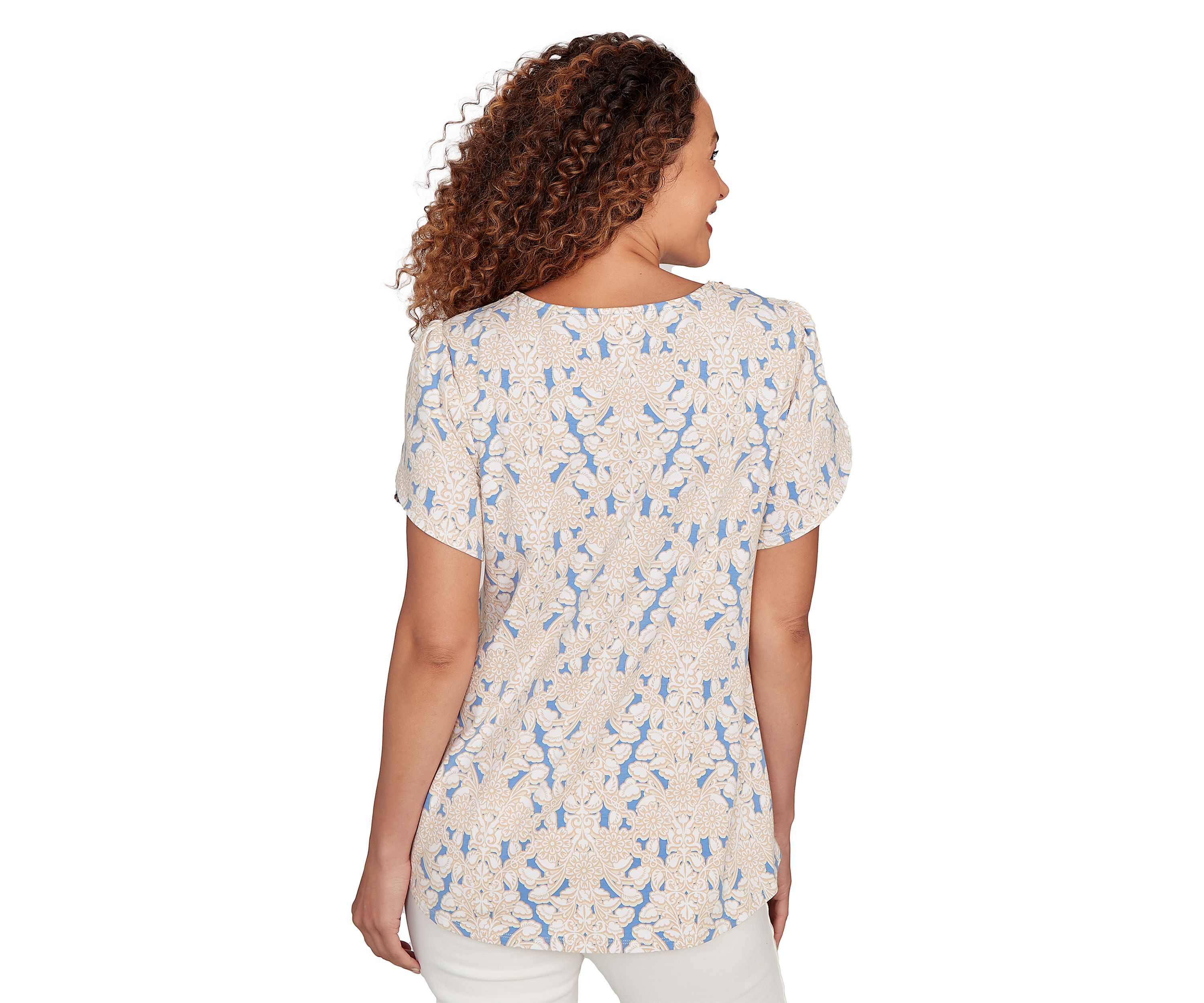 Petite Embellished Scallop Printed T-Shirt