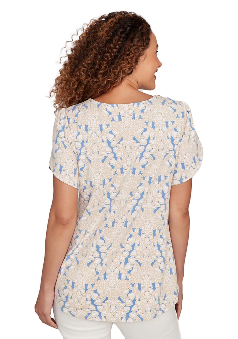 Petite Embellished Scallop Printed T-Shirt