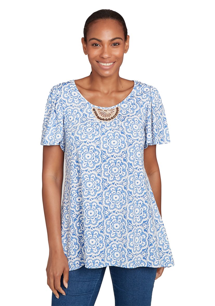 Petite Beaded Macrame Puff Print T-Shirt