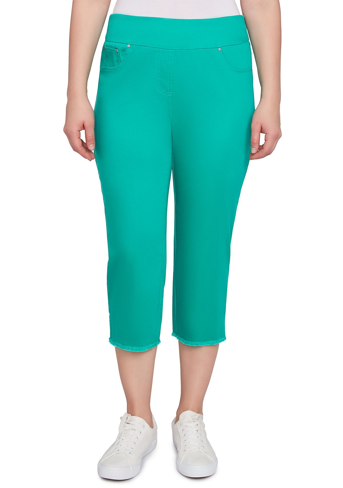 Womens Soft Denim Pull On Fringe Capri Pants 