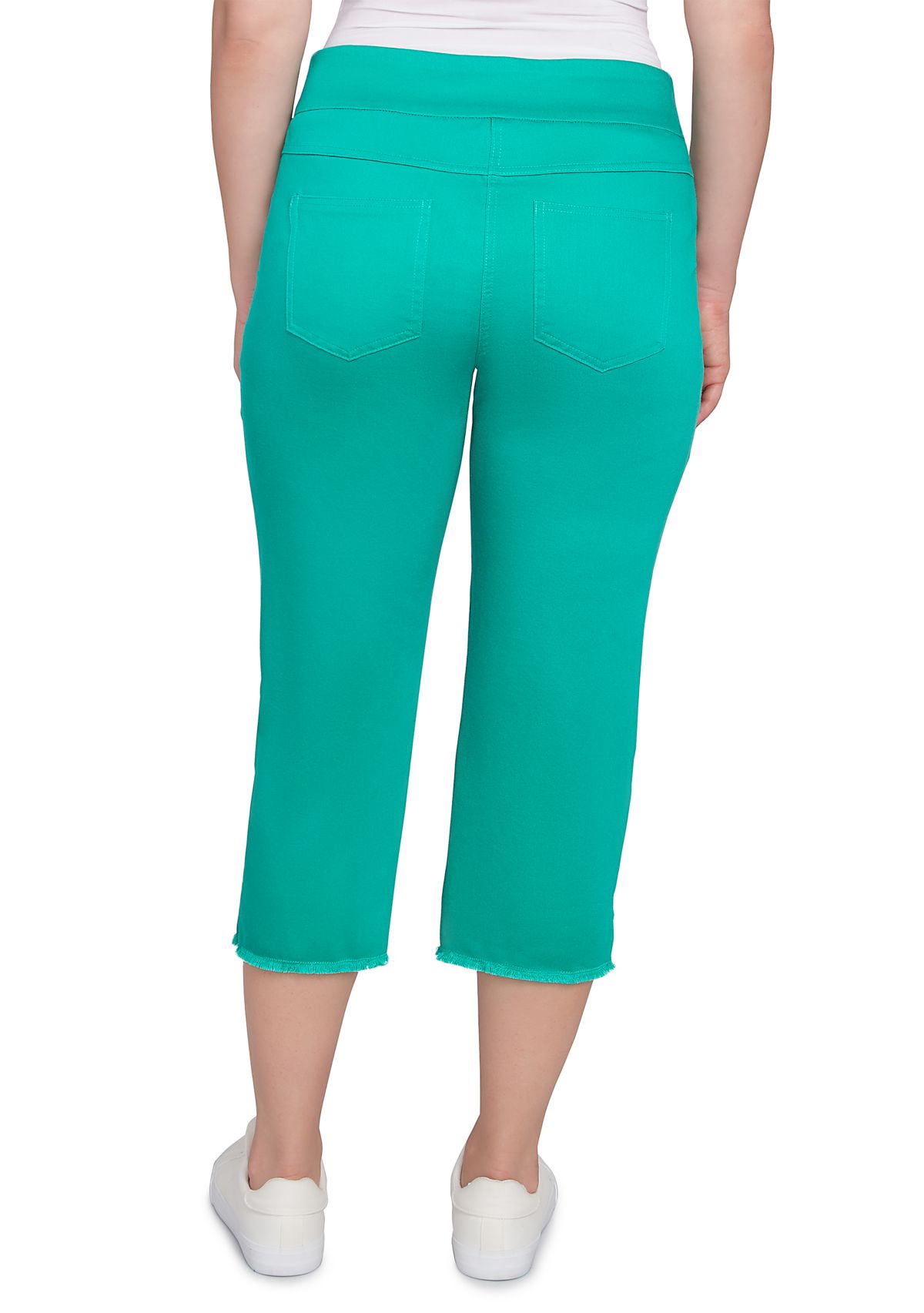 Womens Soft Denim Pull On Fringe Capri Pants 