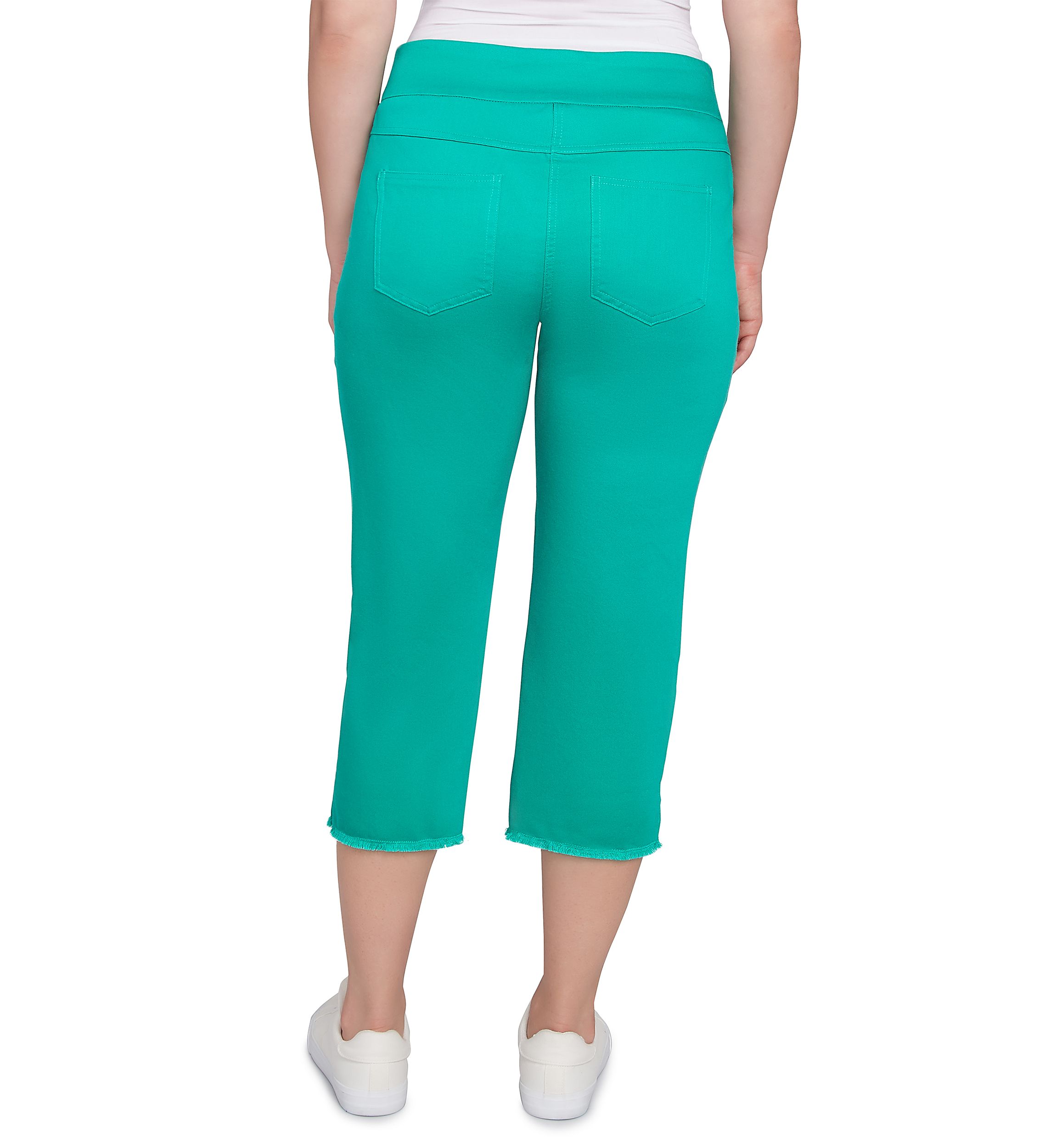 Womens Soft Denim Pull On Fringe Capri Pants 