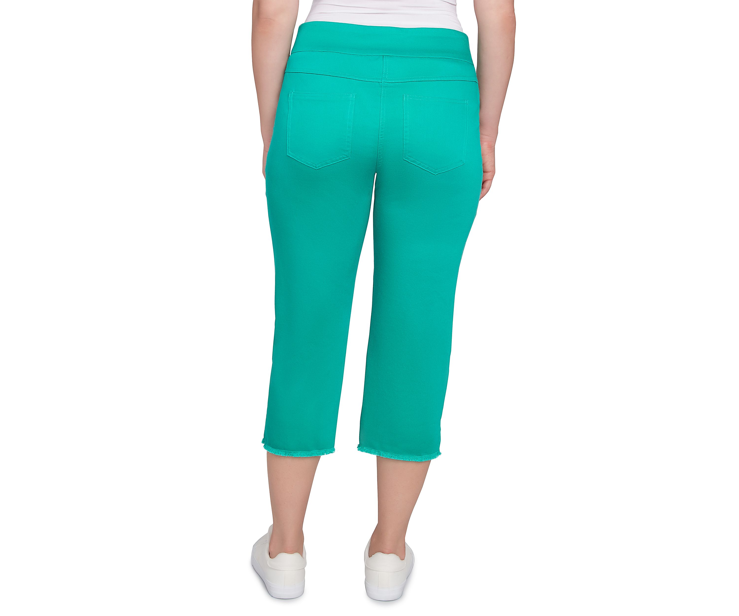 Womens Soft Denim Pull On Fringe Capri Pants 