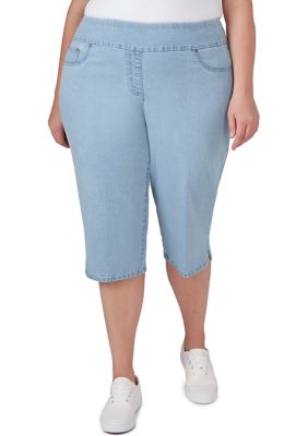 Ruby Rd Women's Plus Size Extra Stretch Denim Pull On Clamdigger Pants
