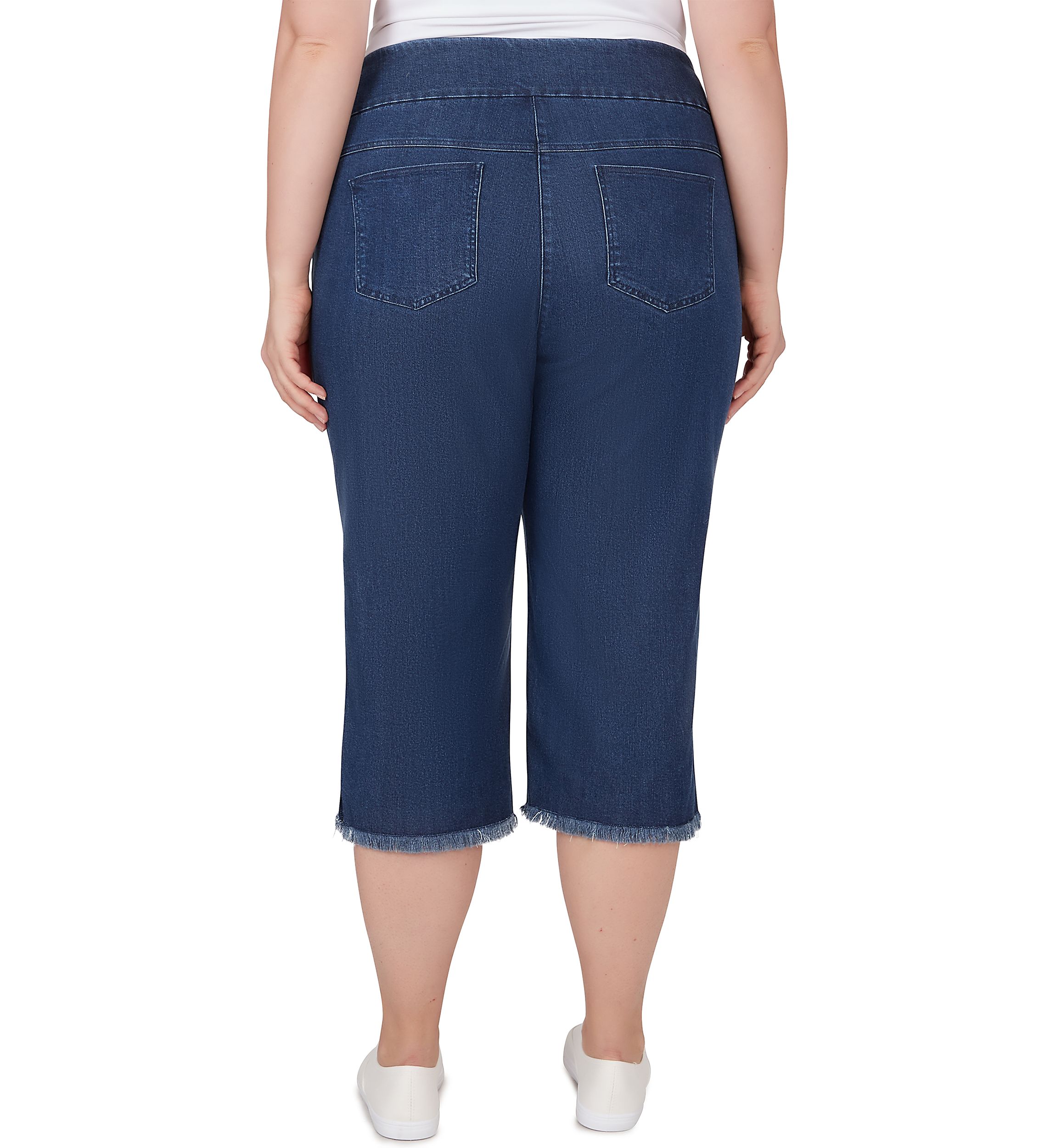 Womens Soft Denim Pull On Fringe Capri Pants