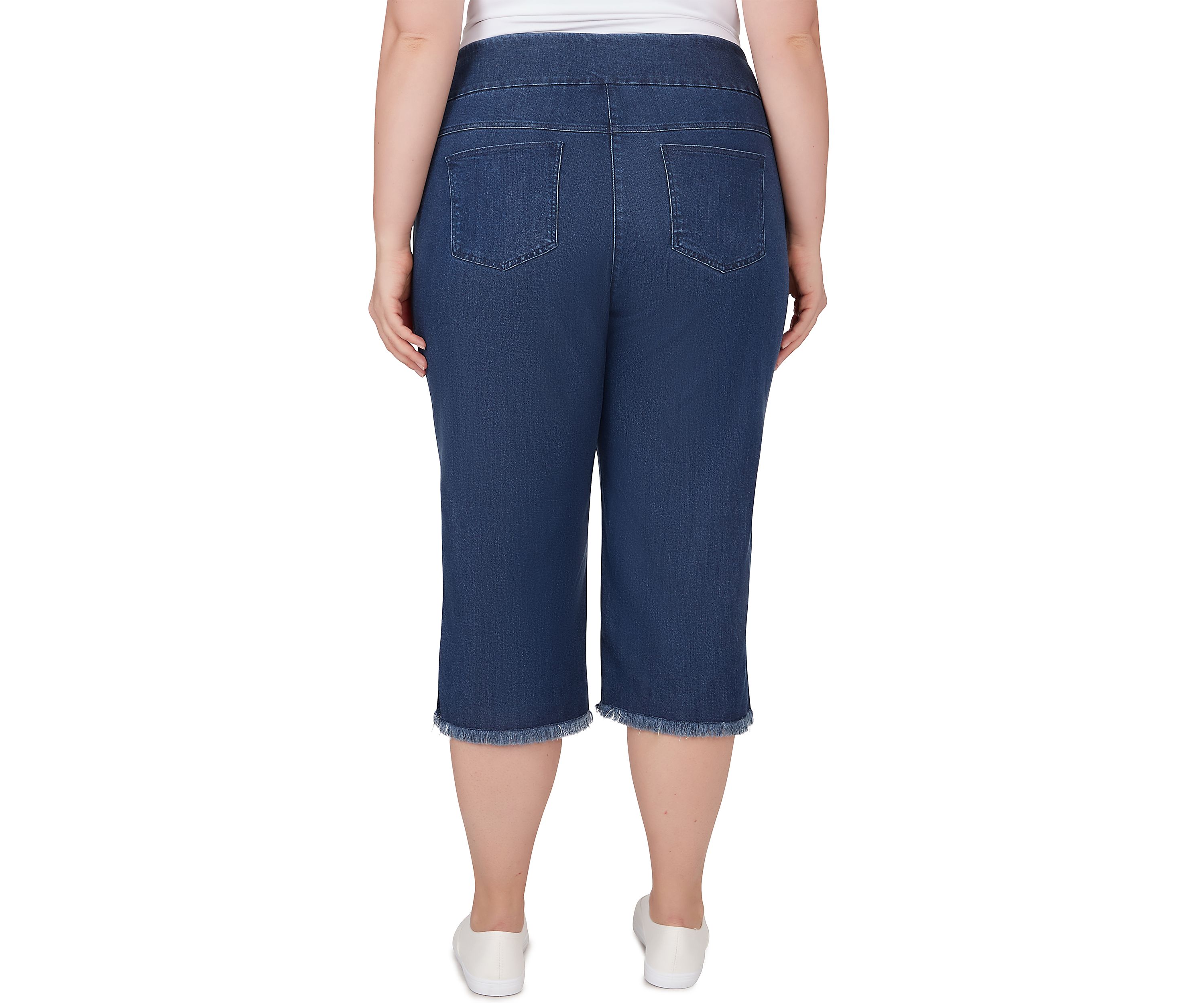 Womens Soft Denim Pull On Fringe Capri Pants