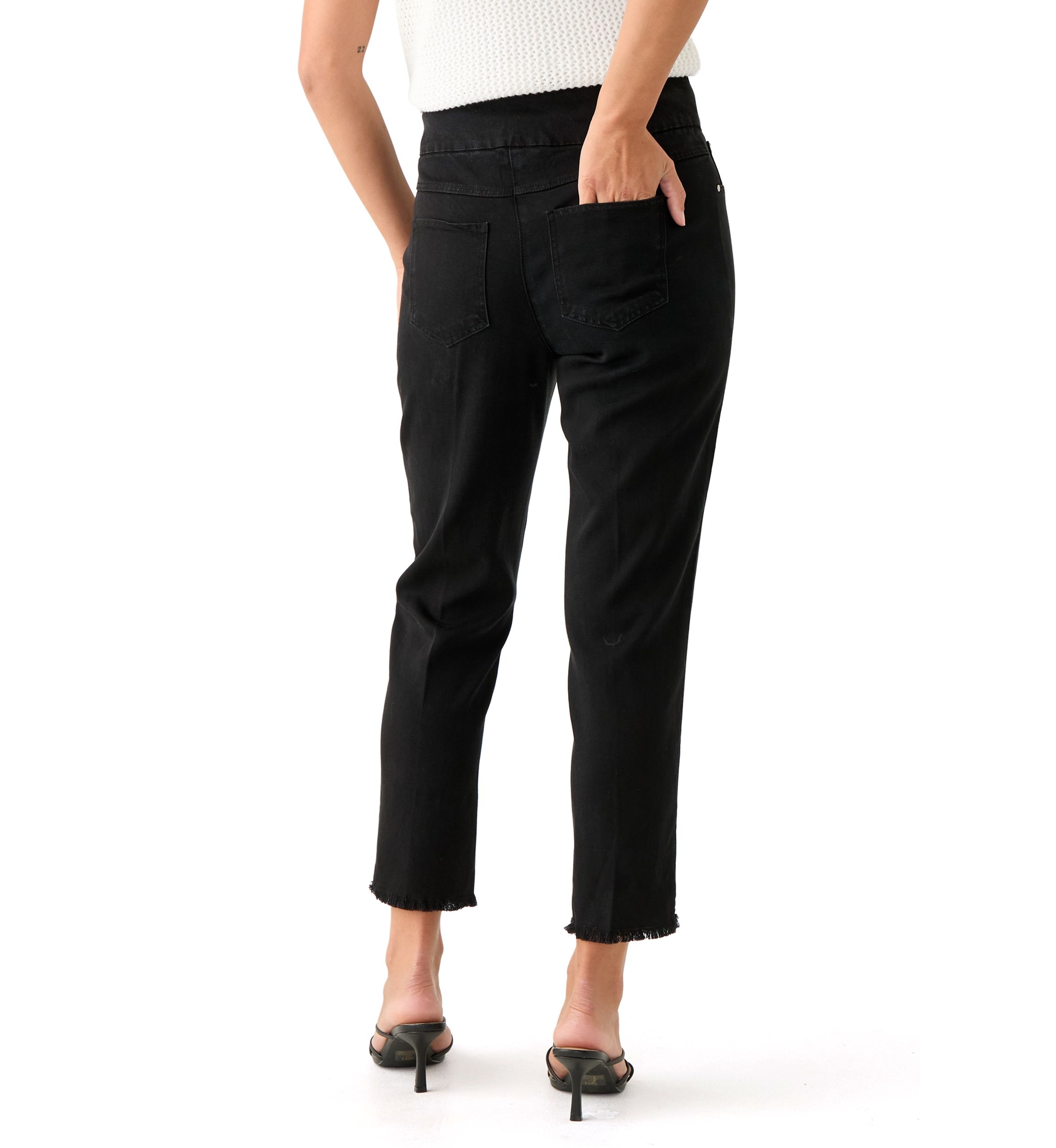 Petite Pull On Denim Pants with Fringe 