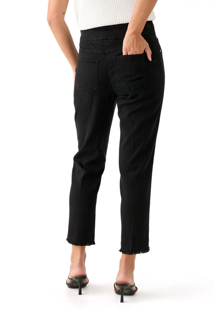 Petite Pull On Denim Pants with Fringe 