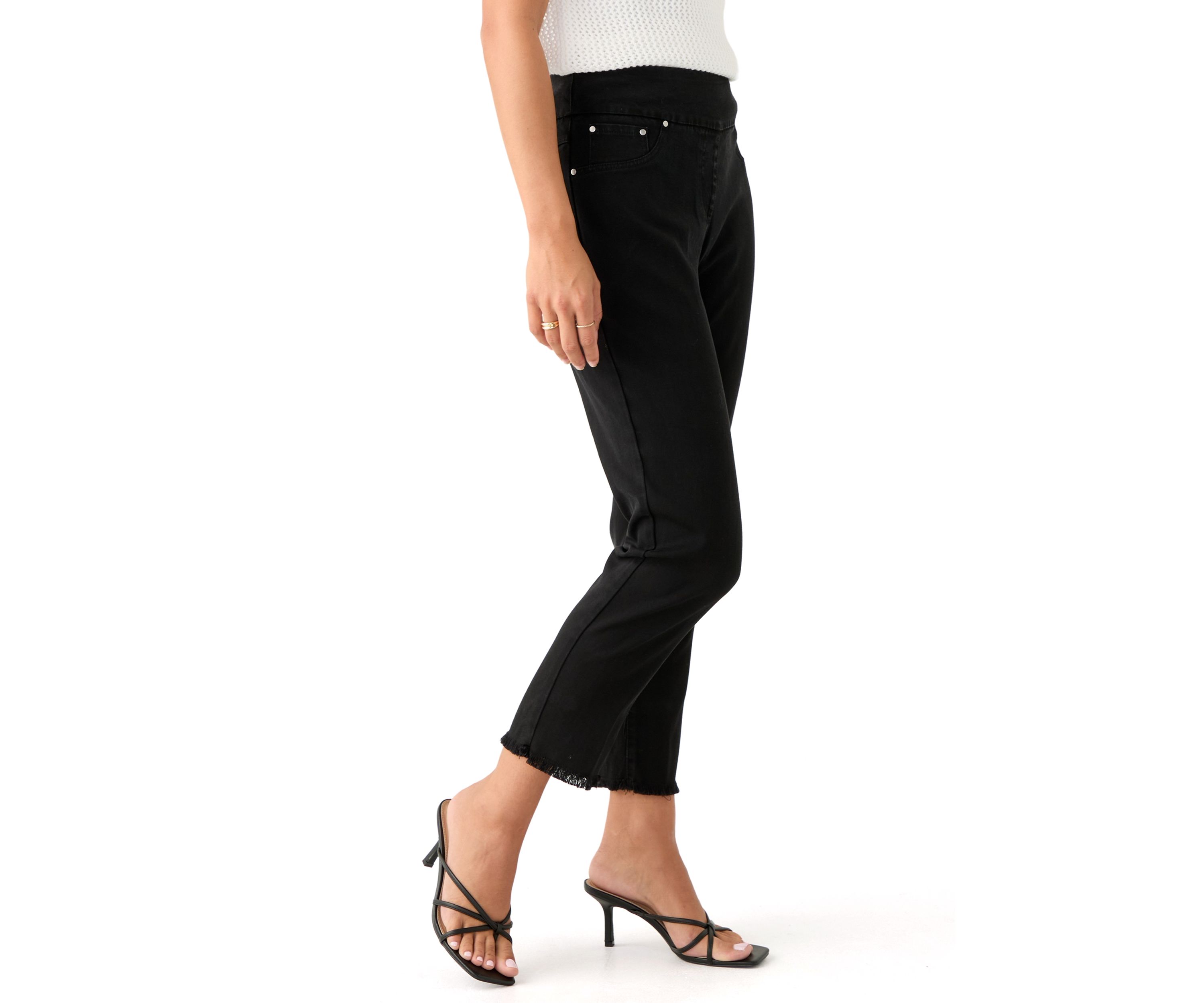 Petite Pull On Denim Pants with Fringe 