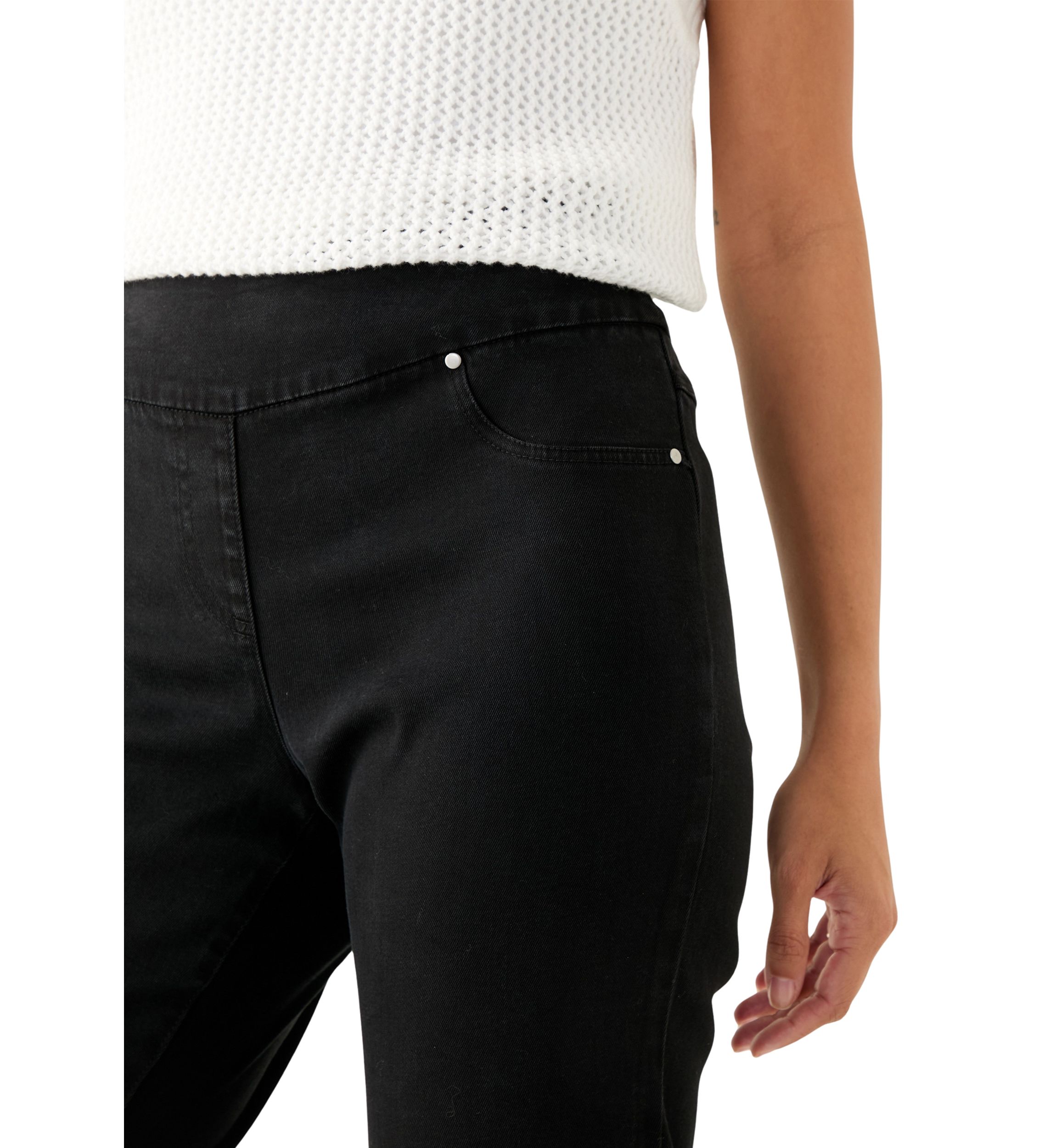 Petite Pull On Denim Pants with Fringe 
