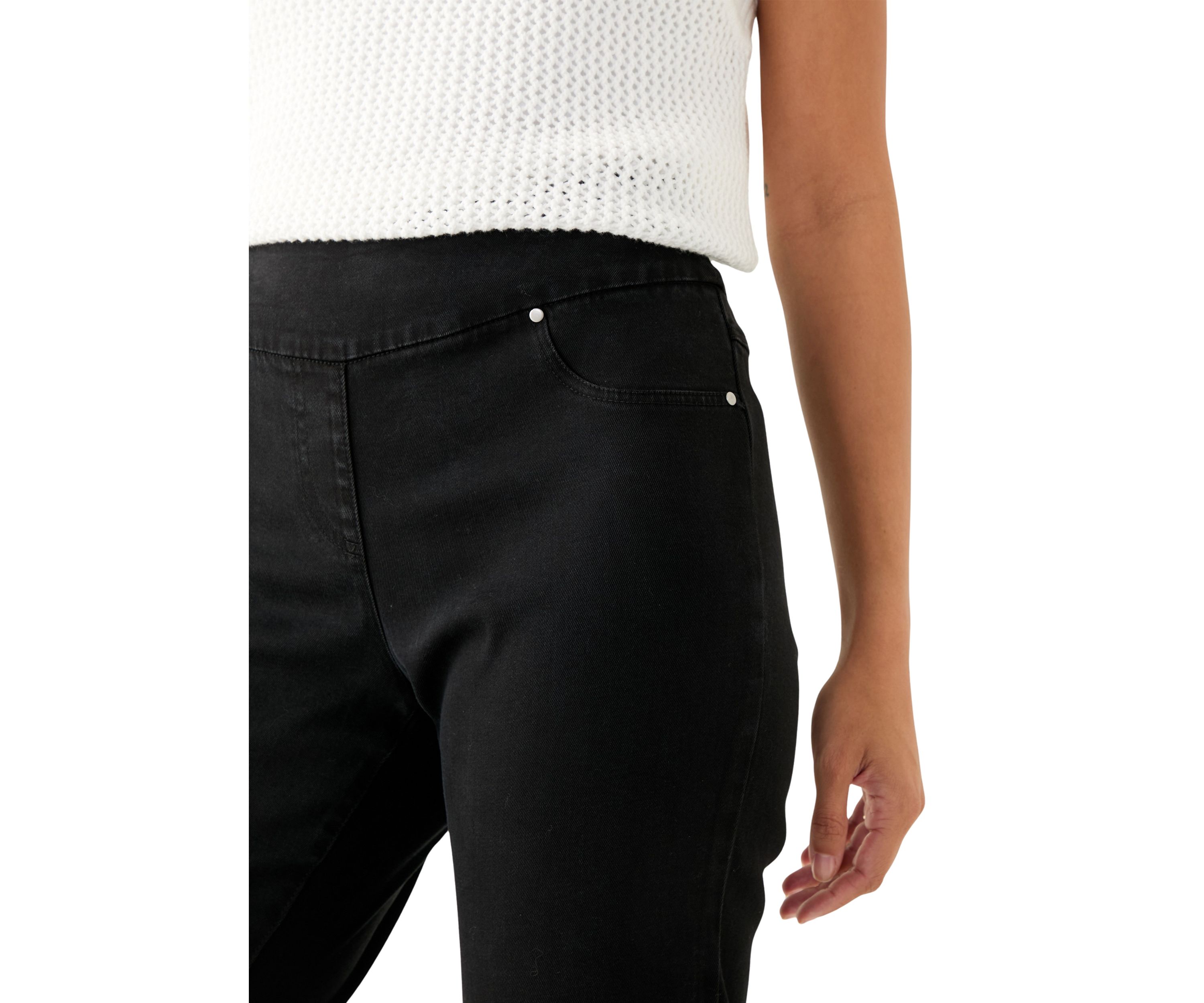 Petite Pull On Denim Pants with Fringe 