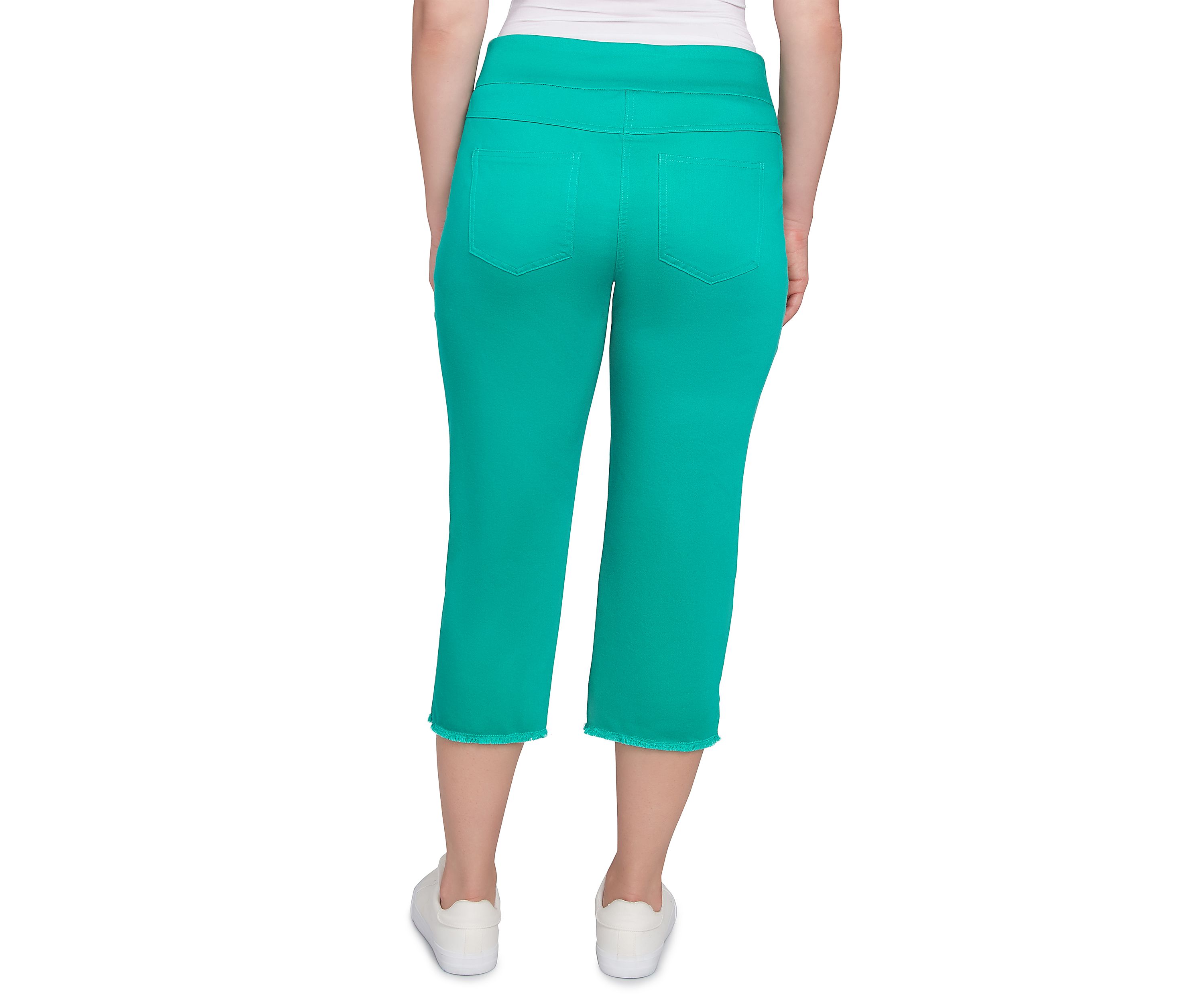 Petite Soft Denim Pull On Fringe Capri Pants