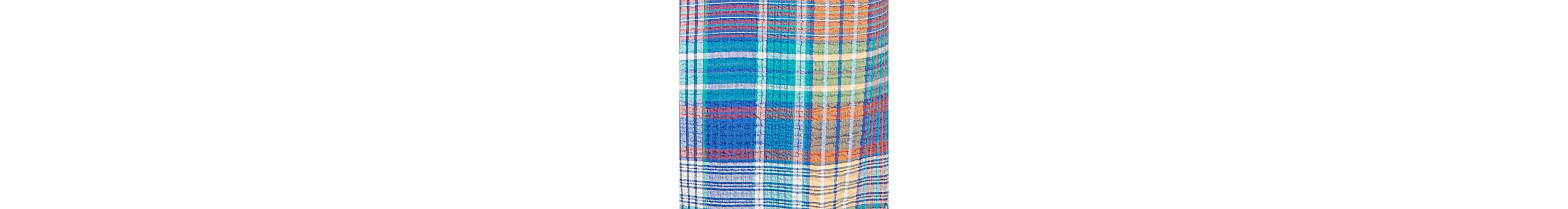 Petite Crinkle Knit Plaid Button Down T-Shirt