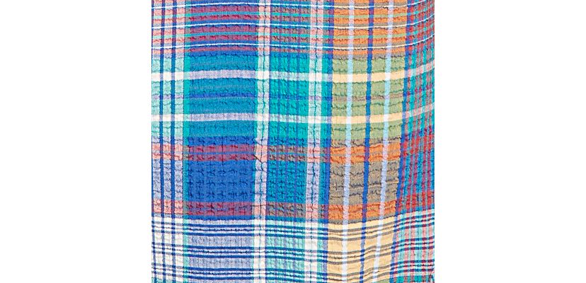 Petite Crinkle Knit Plaid Button Down T-Shirt