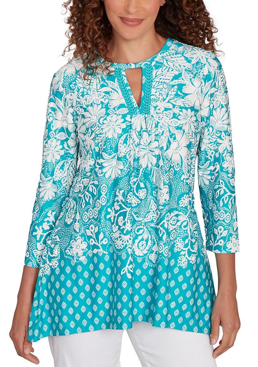 Petite Ibiza Ombre Floral Puff Print Top