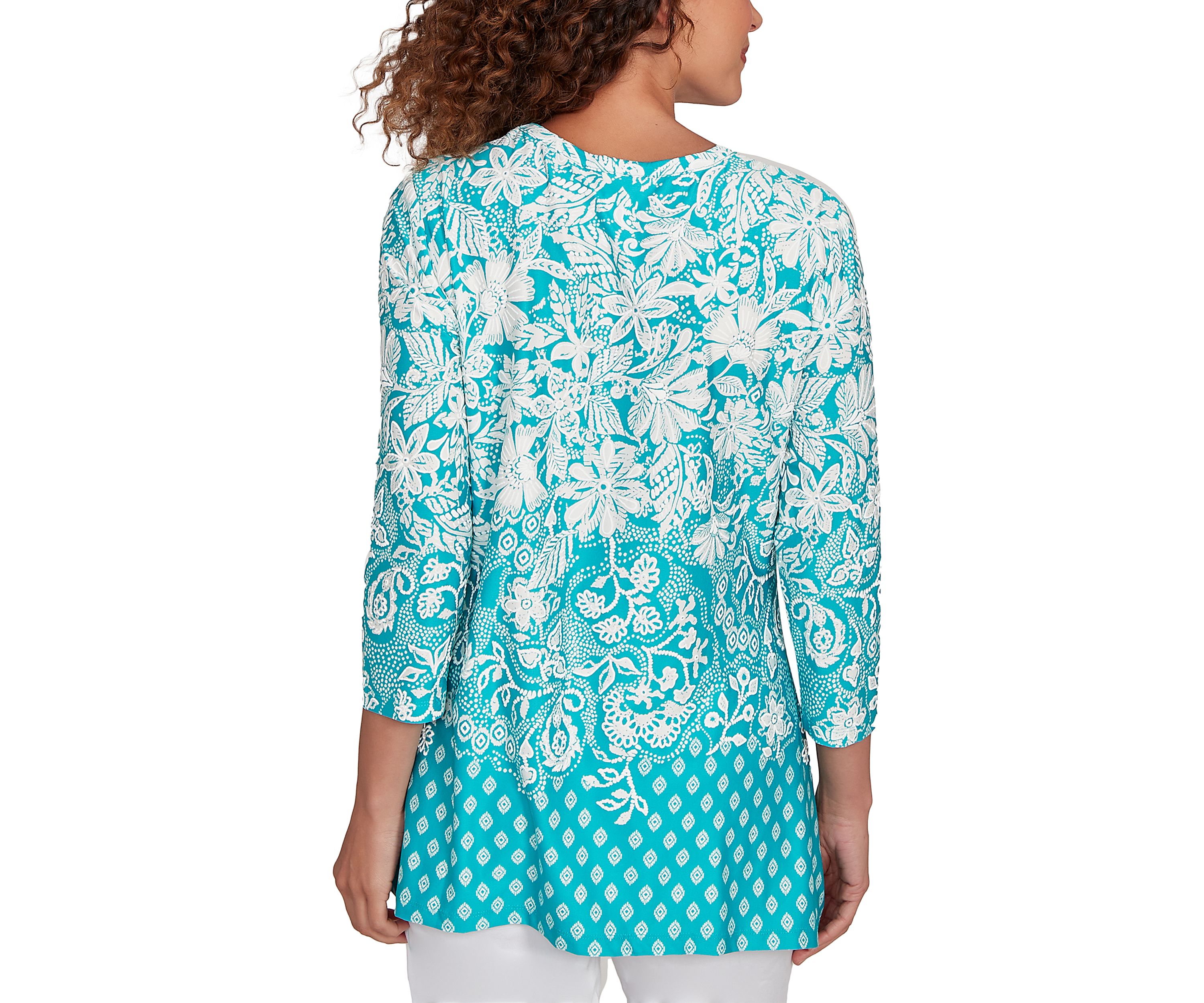 Petite Ibiza Ombre Floral Puff Print Top