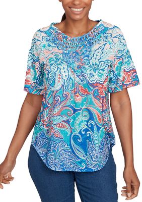 Ruby Rd Petite Embellished Layered Paisley T-Shirt | Belk