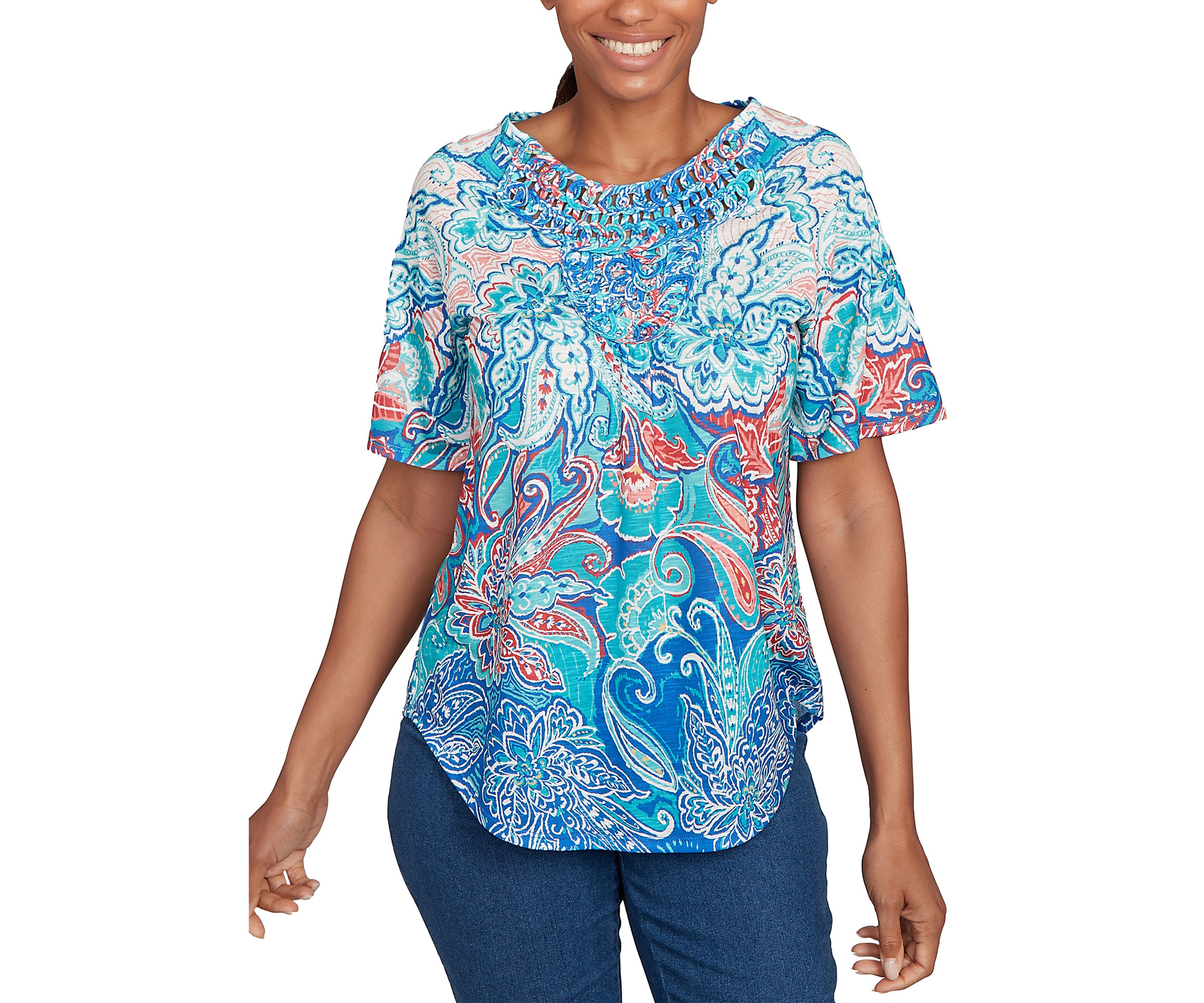 Petite Embellished Layered Paisley T-Shirt